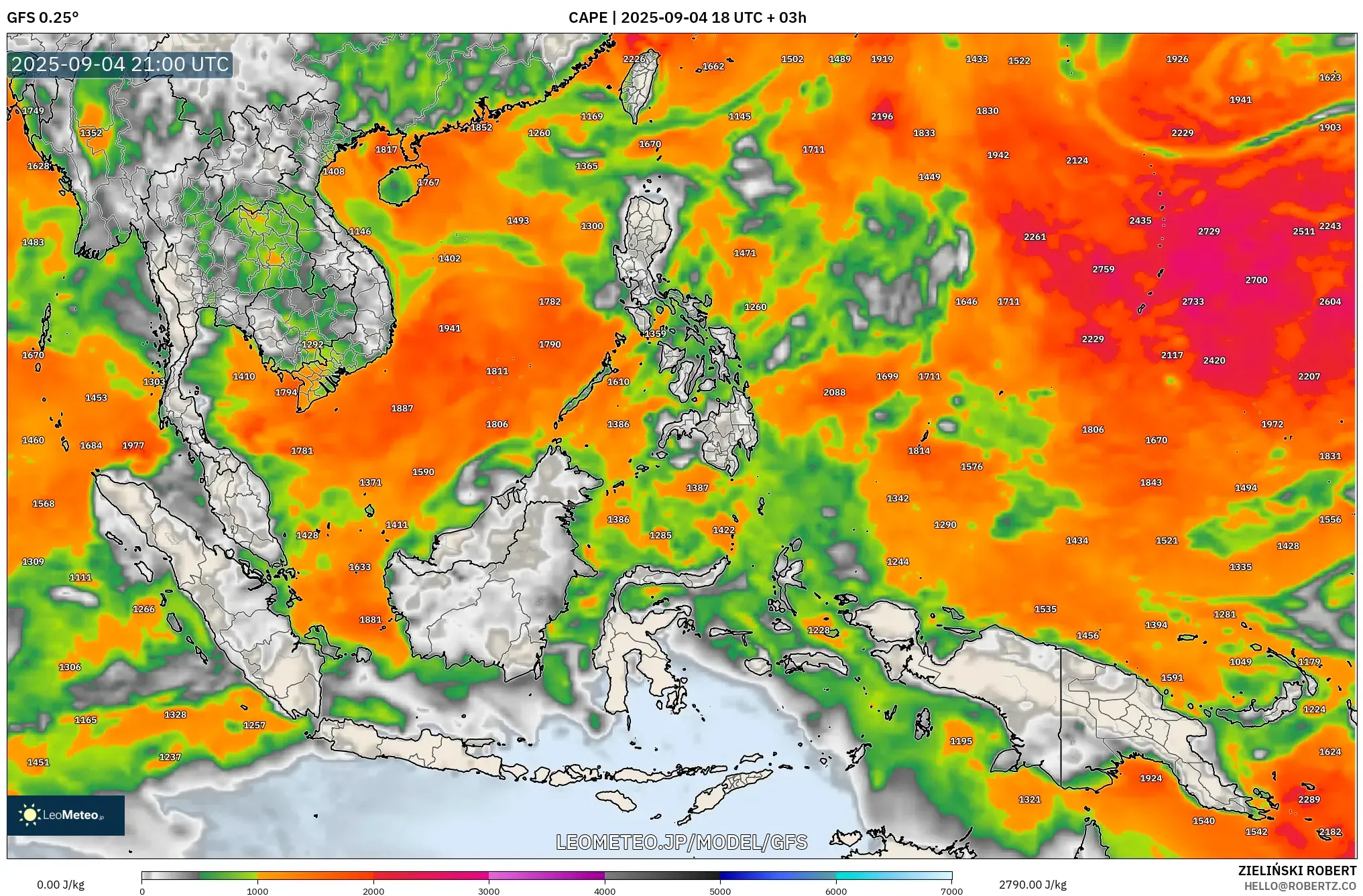 GFS model - 東南アジア, CAPE GFS model - 東南アジア, CAPE