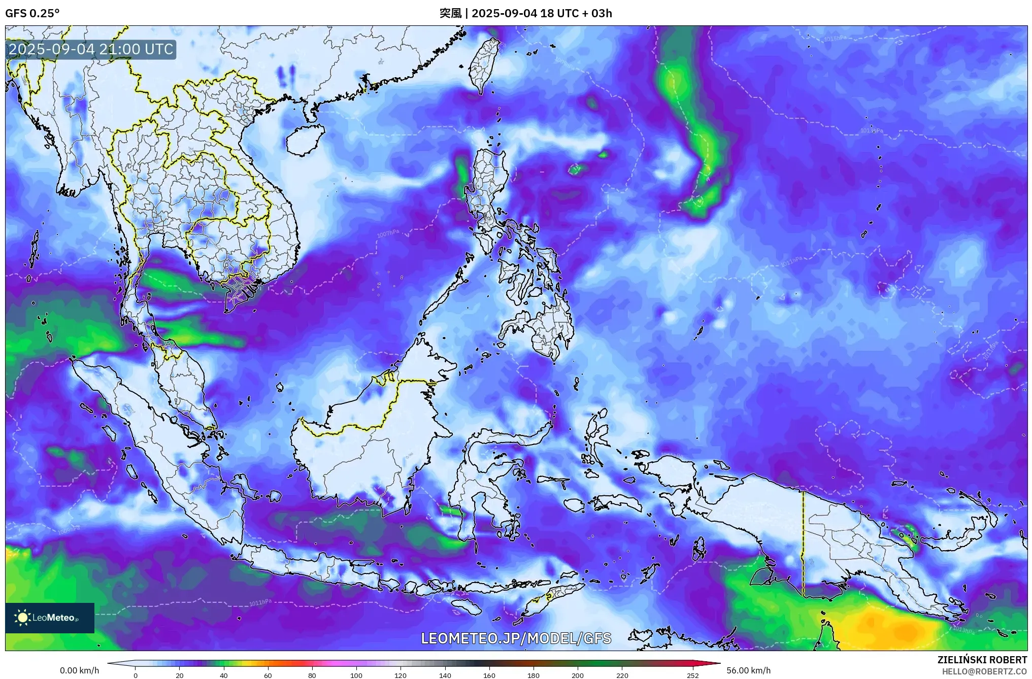 GFS model - 東南アジア, 突風 GFS model - 東南アジア, 突風