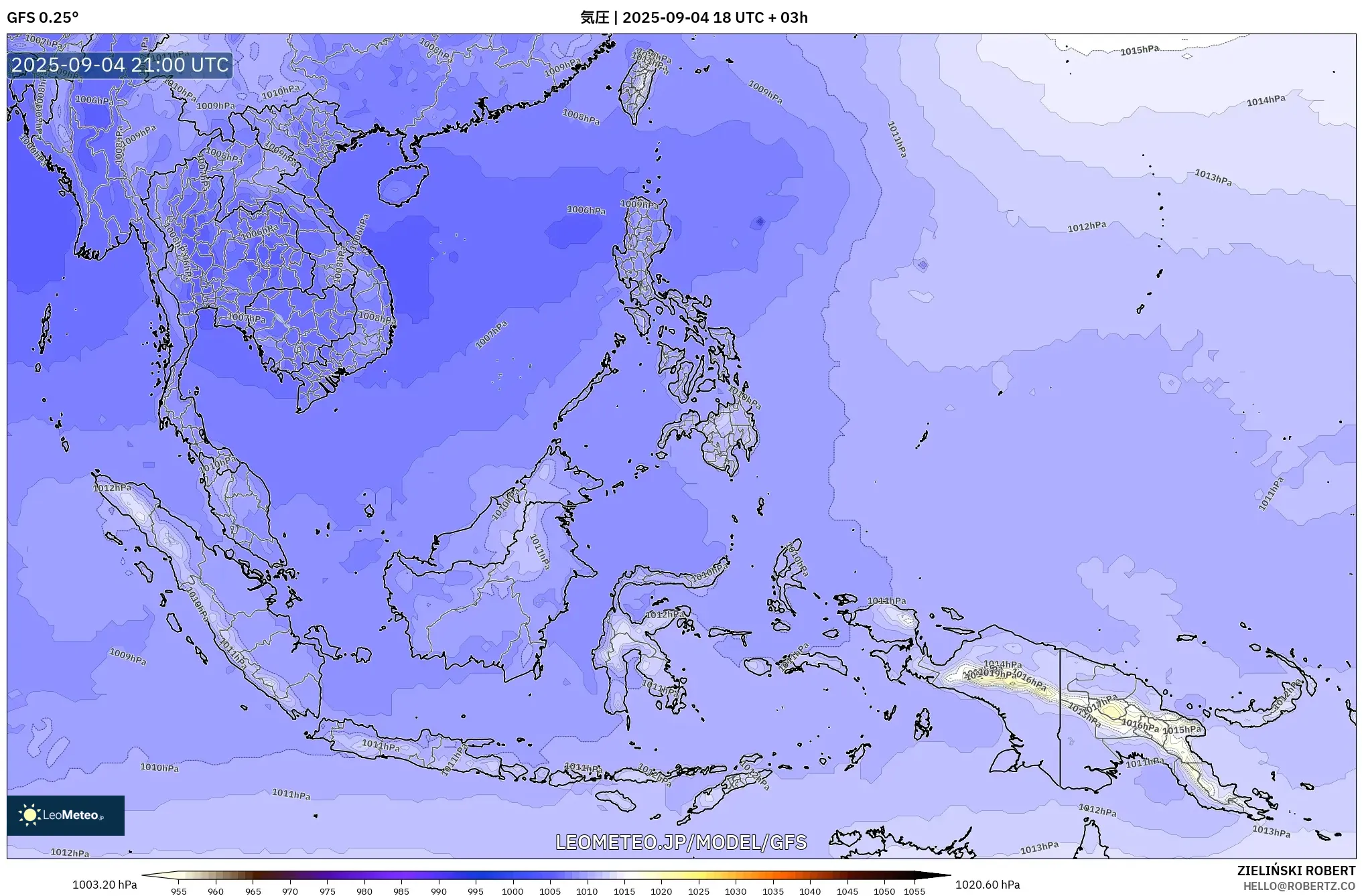 GFS model - 東南アジア, 気圧 GFS model - 東南アジア, 気圧