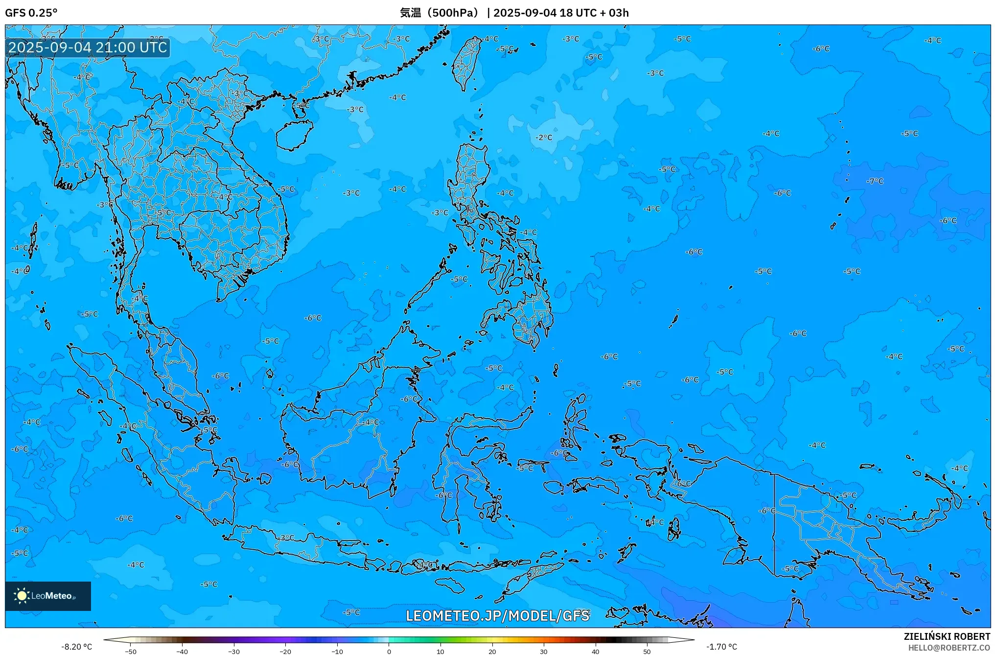 GFS model - 東南アジア, 気温(500hPa) GFS model - 東南アジア, 気温(500hPa)