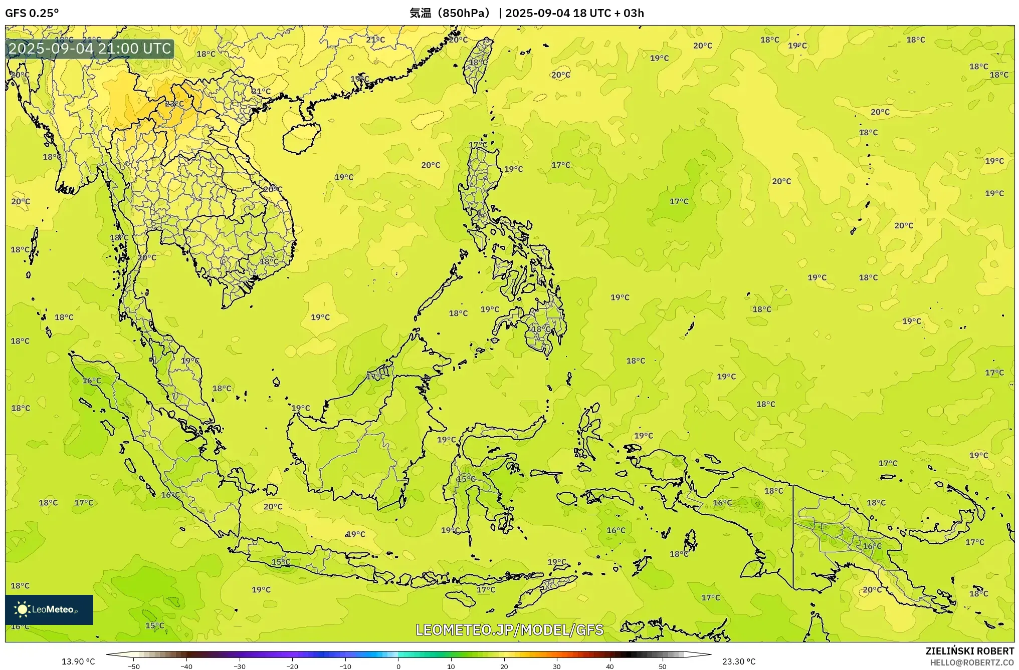 GFS model - 東南アジア, 気温(850hPa) GFS model - 東南アジア, 気温(850hPa)