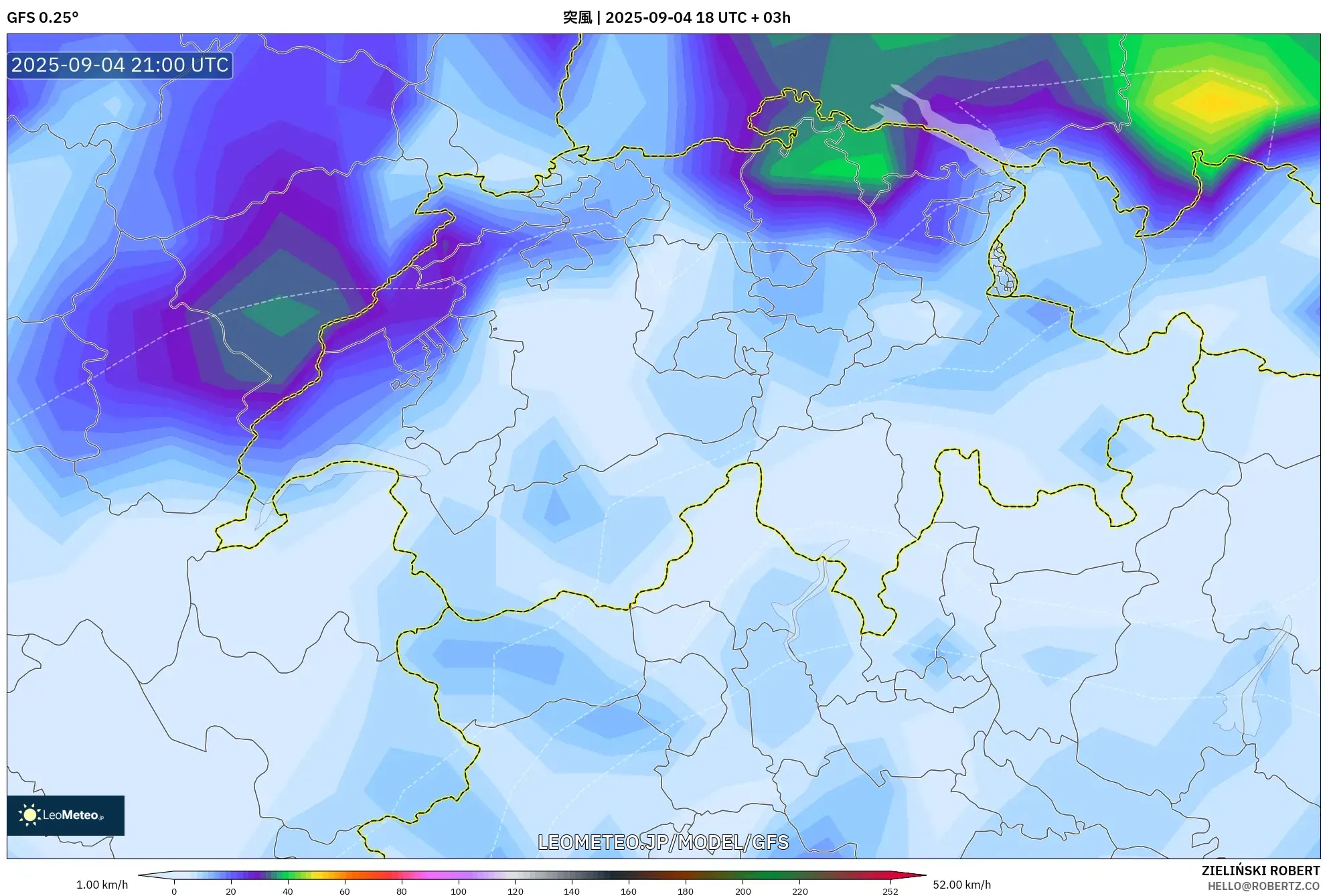 GFS model - スイス, 突風 GFS model - スイス, 突風