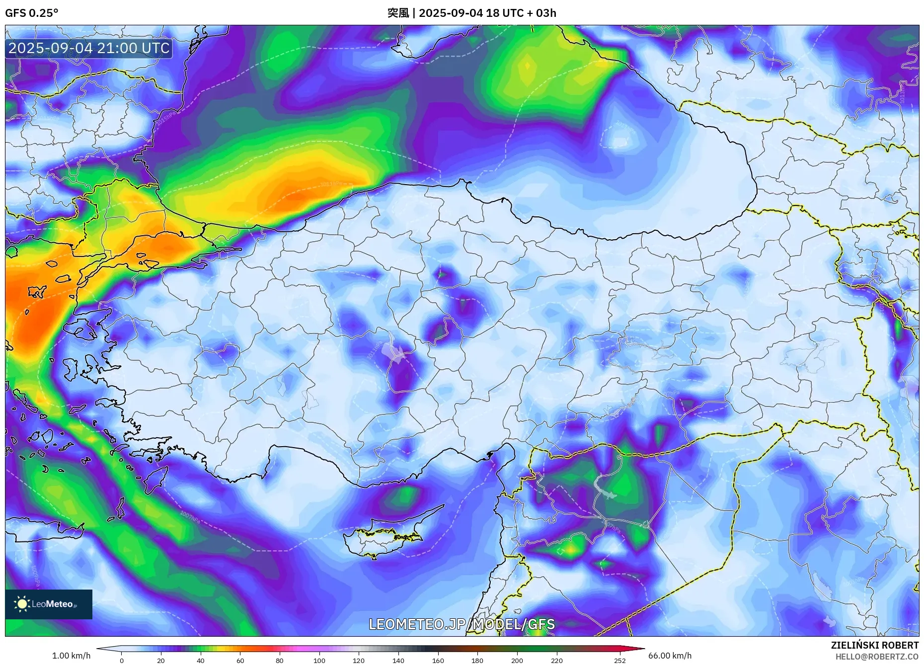 GFS model - トルコ, 突風 GFS model - トルコ, 突風
