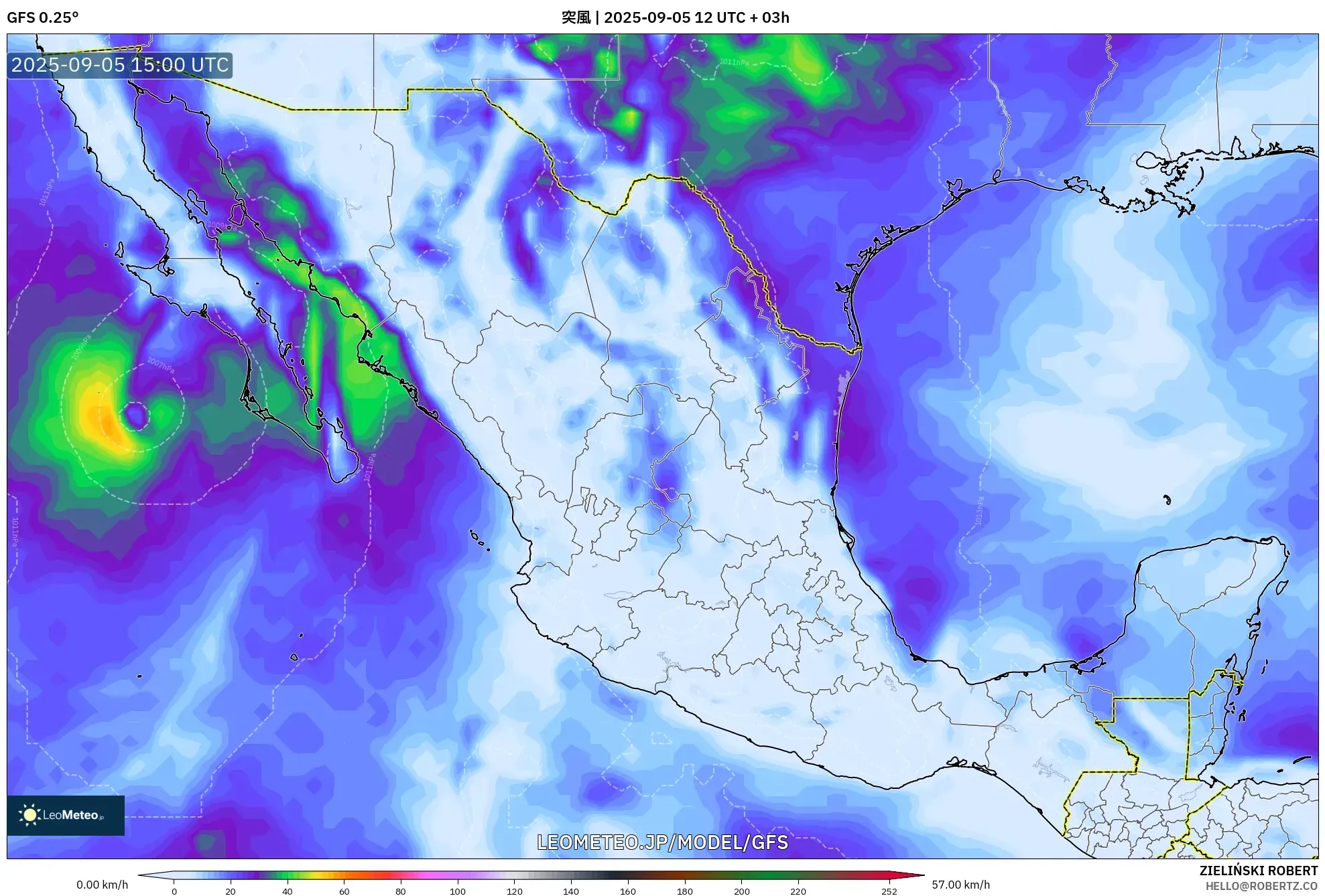 GFS model - メキシコ, 突風 GFS model - メキシコ, 突風