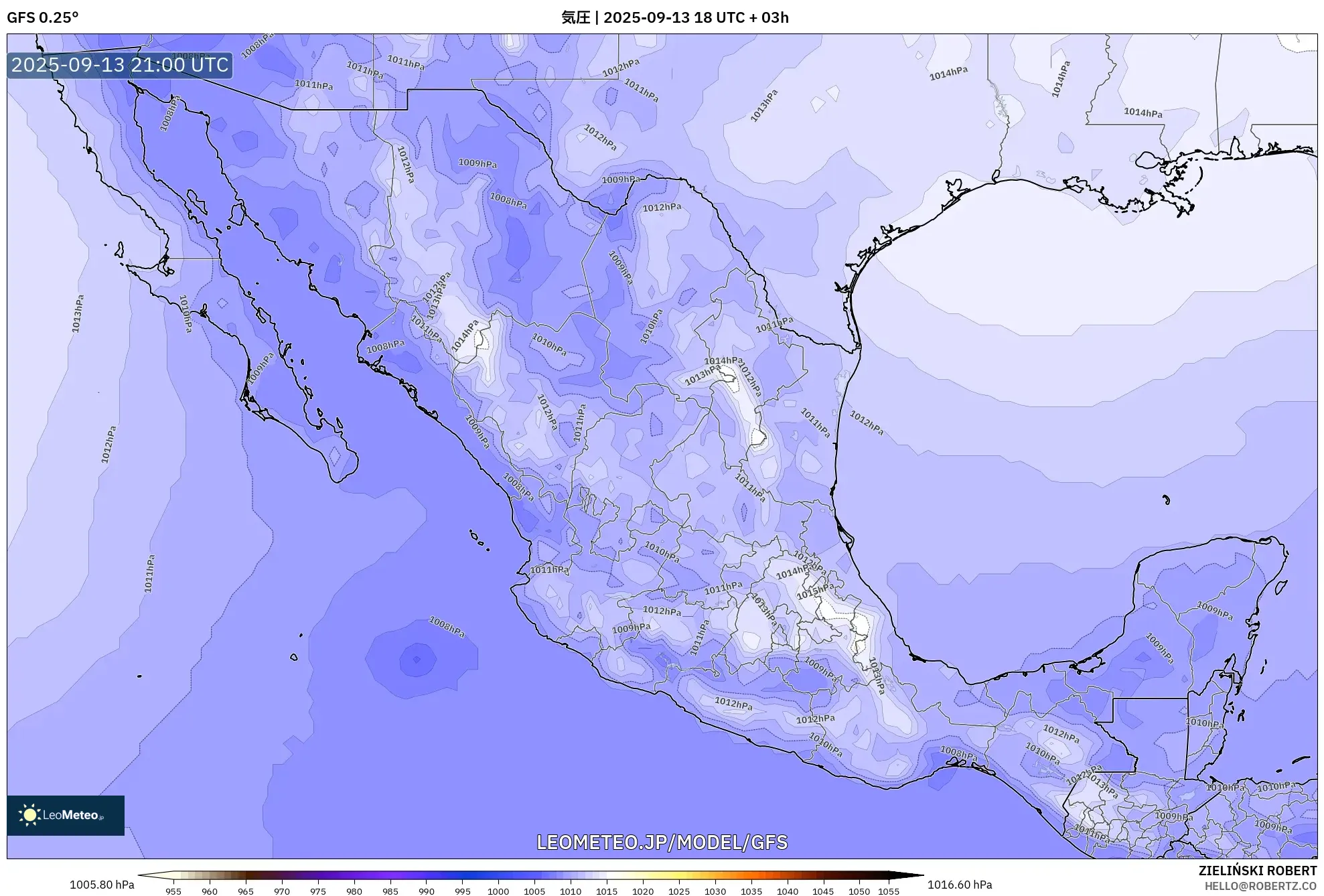 GFS model - メキシコ, 気圧 GFS model - メキシコ, 気圧