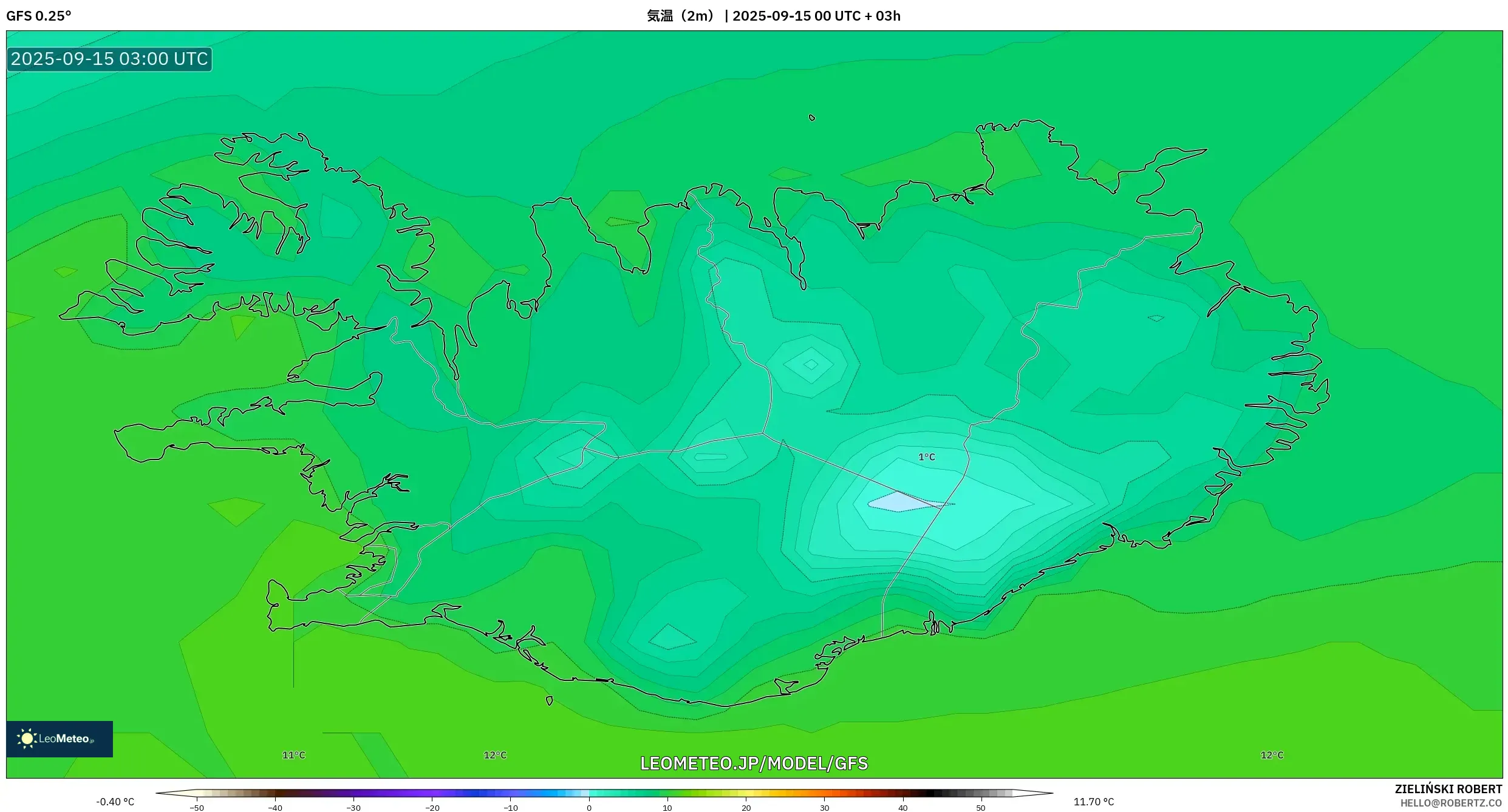 GFS model - アイスランド, 気温(2m) GFS model - アイスランド, 気温(2m)