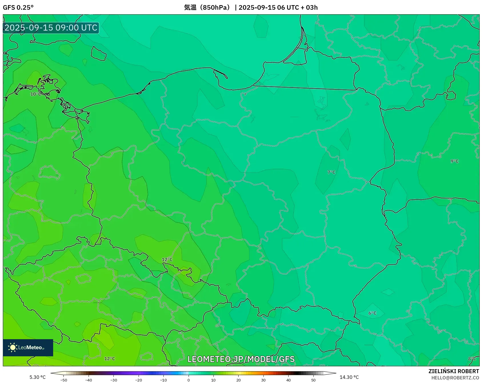GFS model - ポーランド, 気温(850hPa) GFS model - ポーランド, 気温(850hPa)