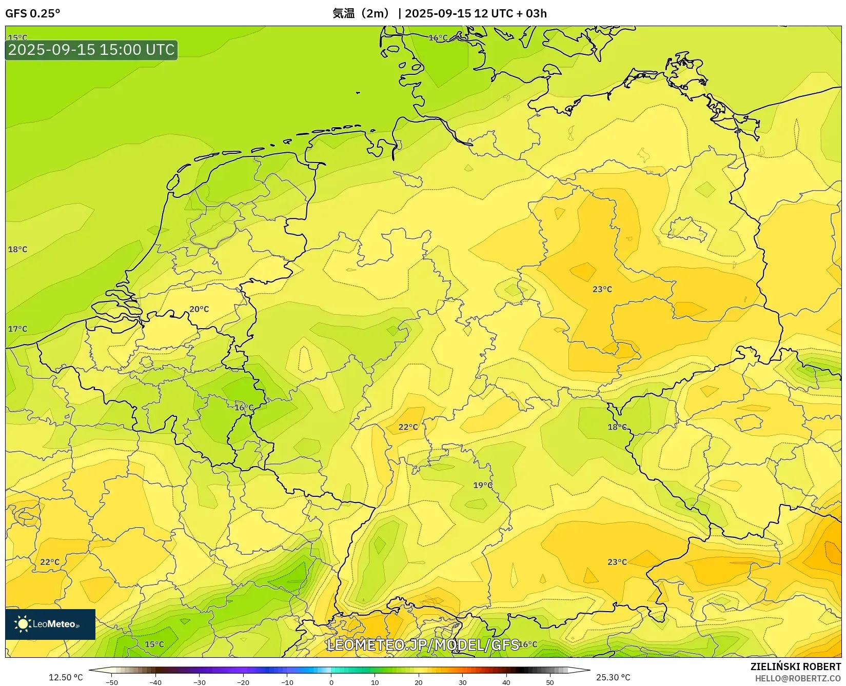 GFS model - ドイツ, 気温(2m) GFS model - ドイツ, 気温(2m)