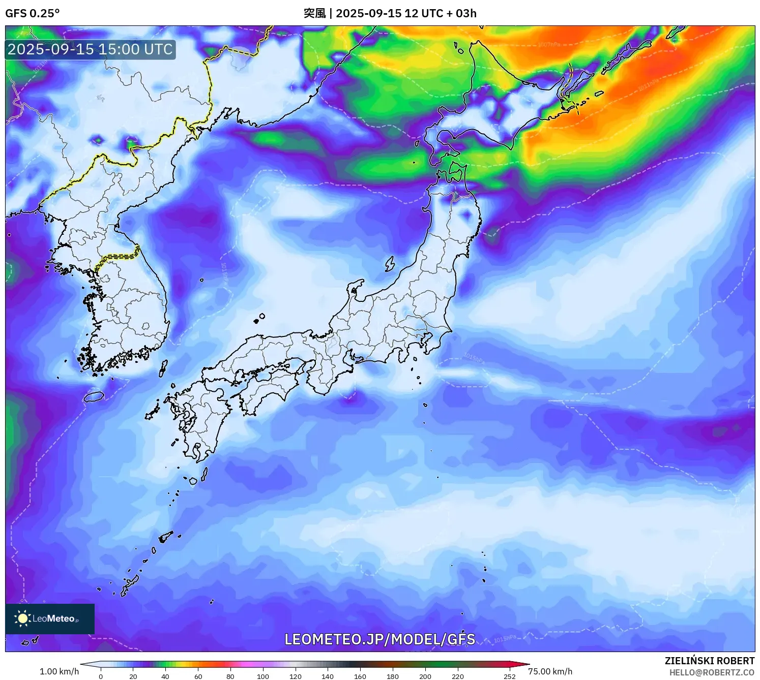 GFS model - 日本, 突風