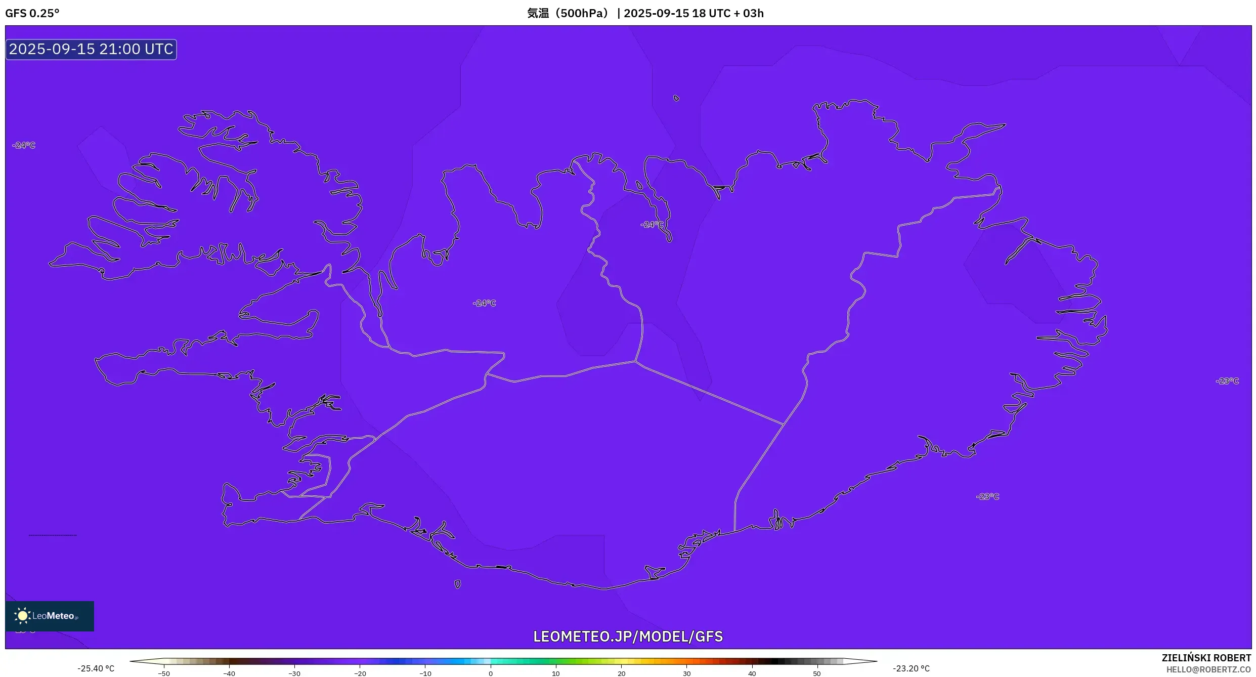 GFS model - アイスランド, 気温(500hPa) GFS model - アイスランド, 気温(500hPa)