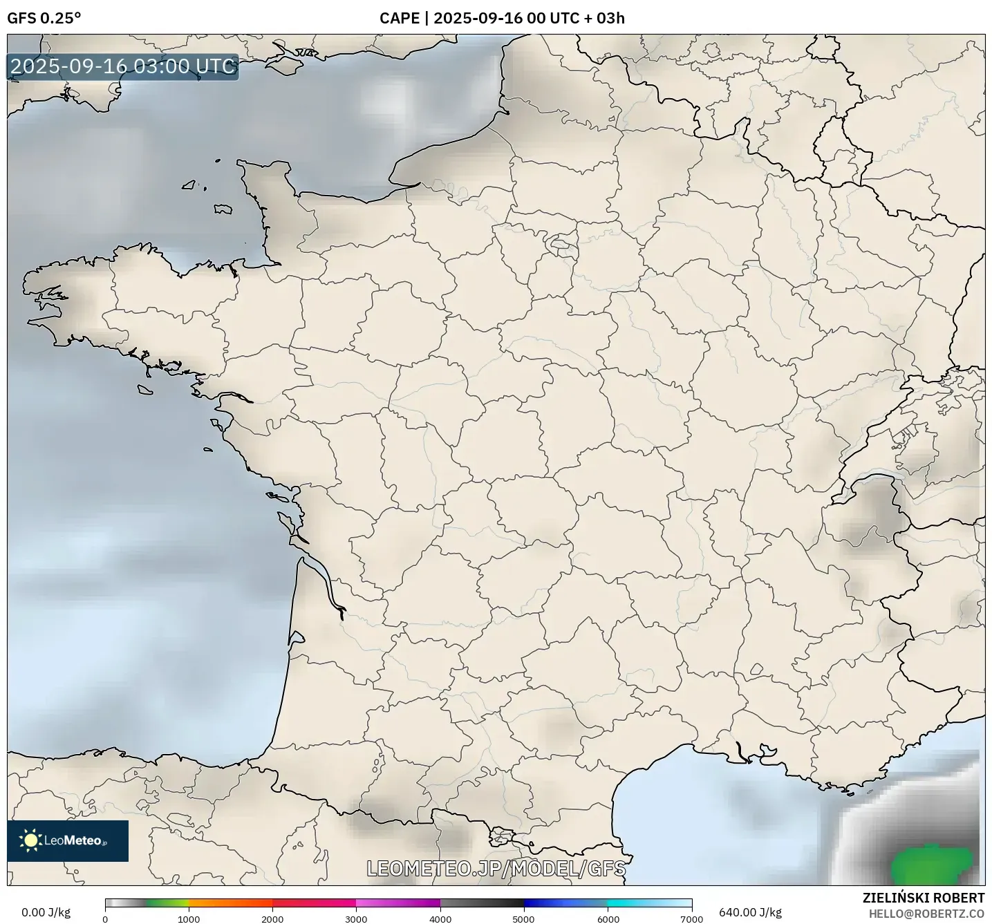 GFS model - フランス, CAPE