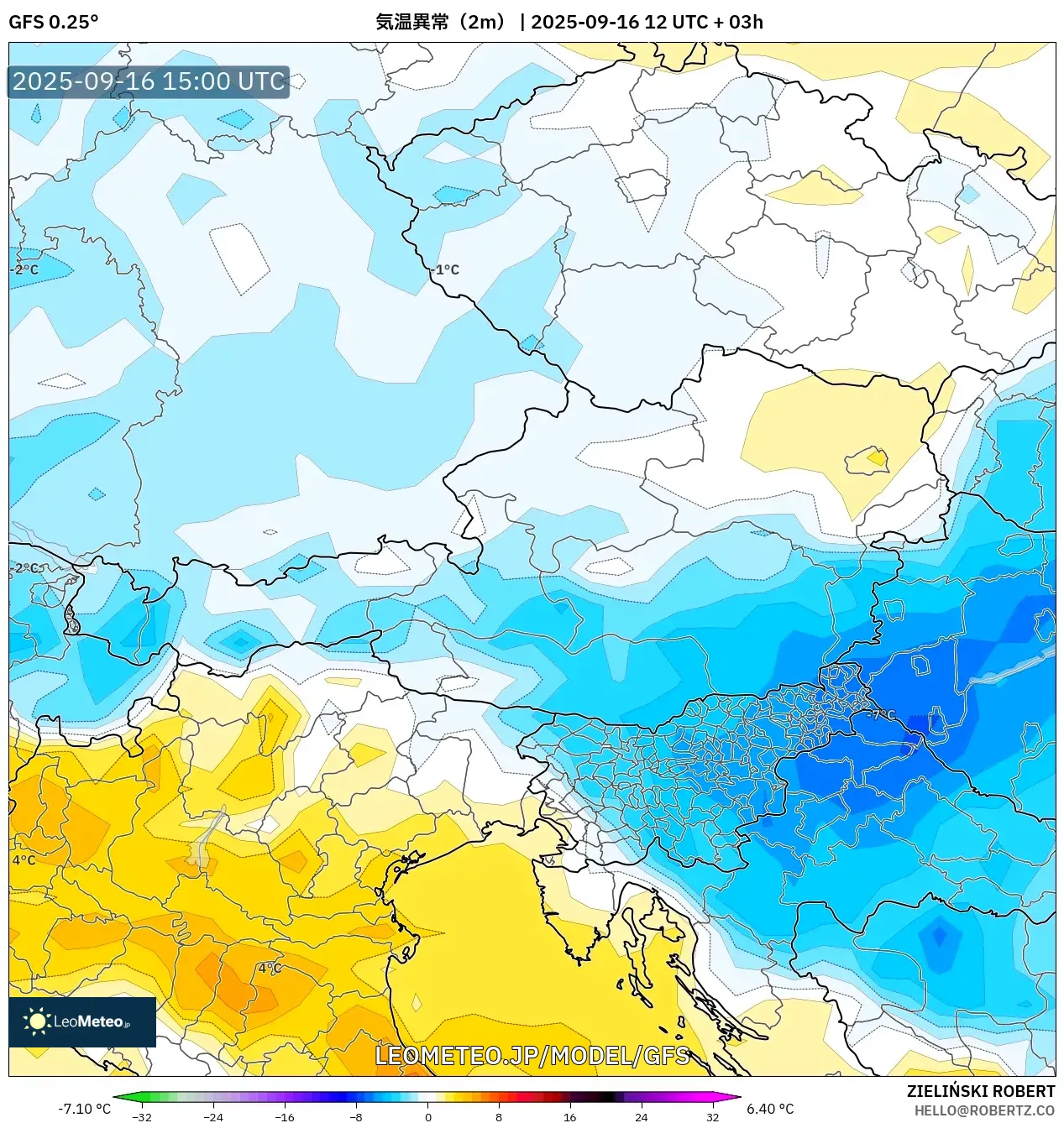 GFS model - オーストリア, 気温異常（2m）