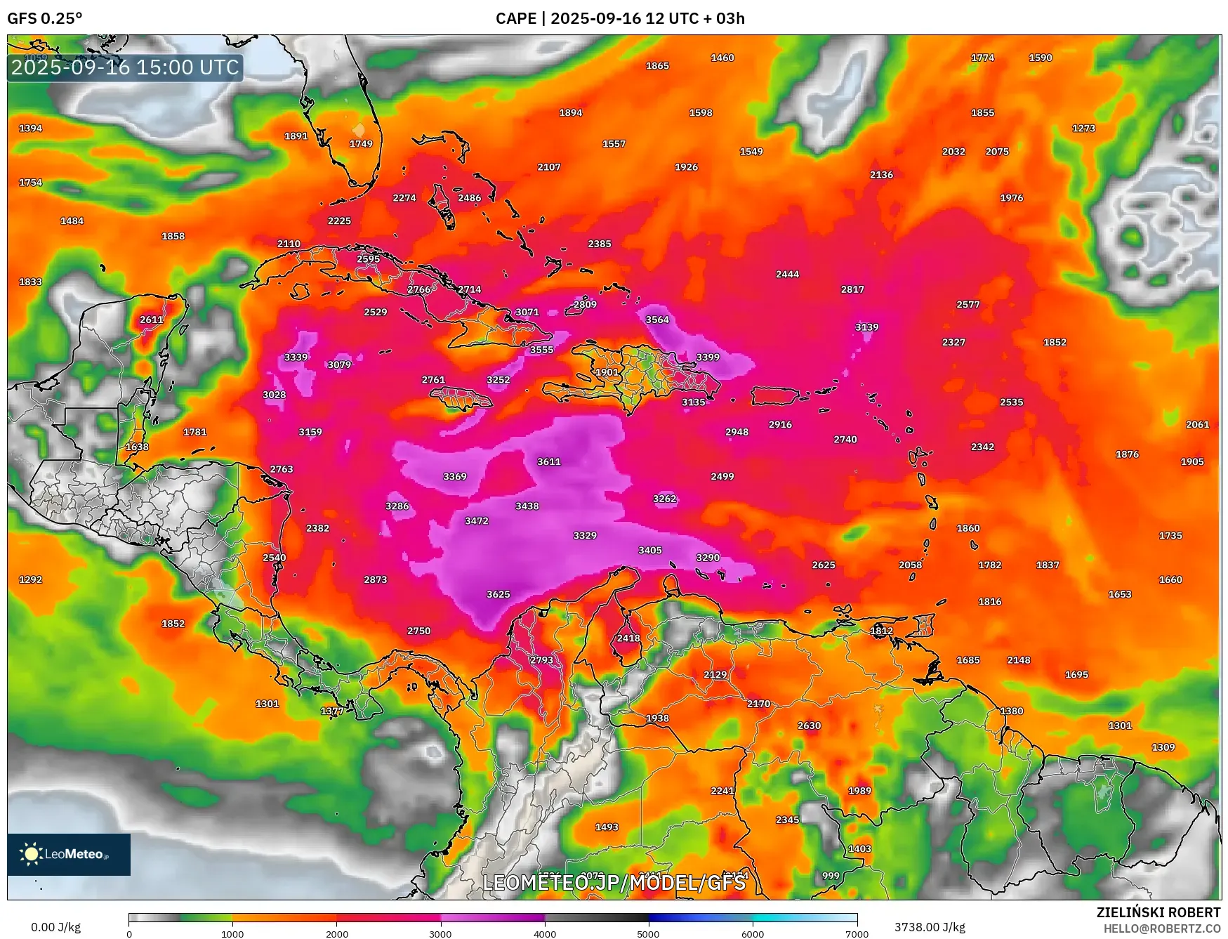GFS model - カリブ海, CAPE