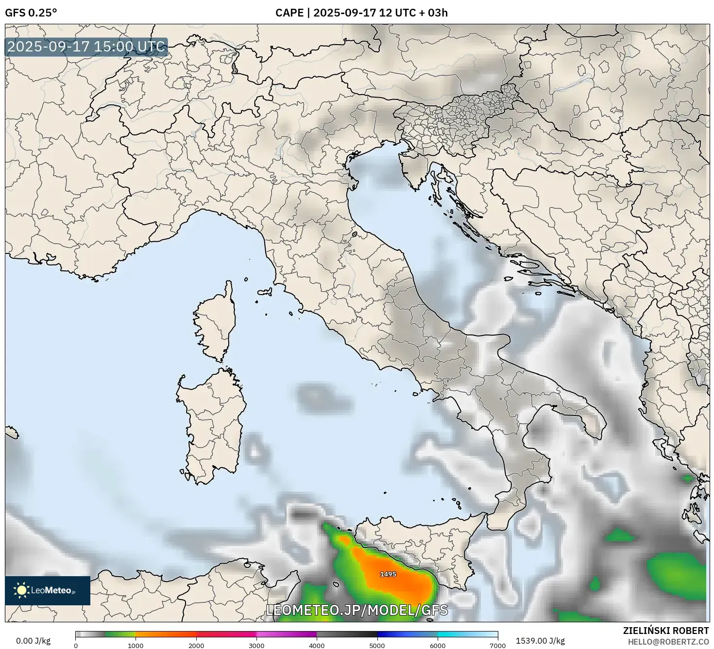 GFS model - イタリア, CAPE
