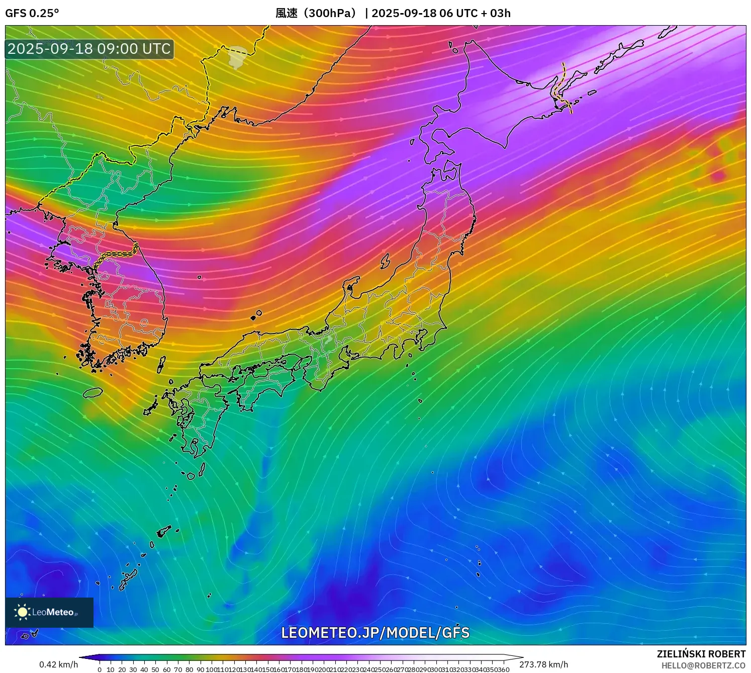 GFS model - 日本, 風速(300hPa) GFS model - 日本, 風速(300hPa)