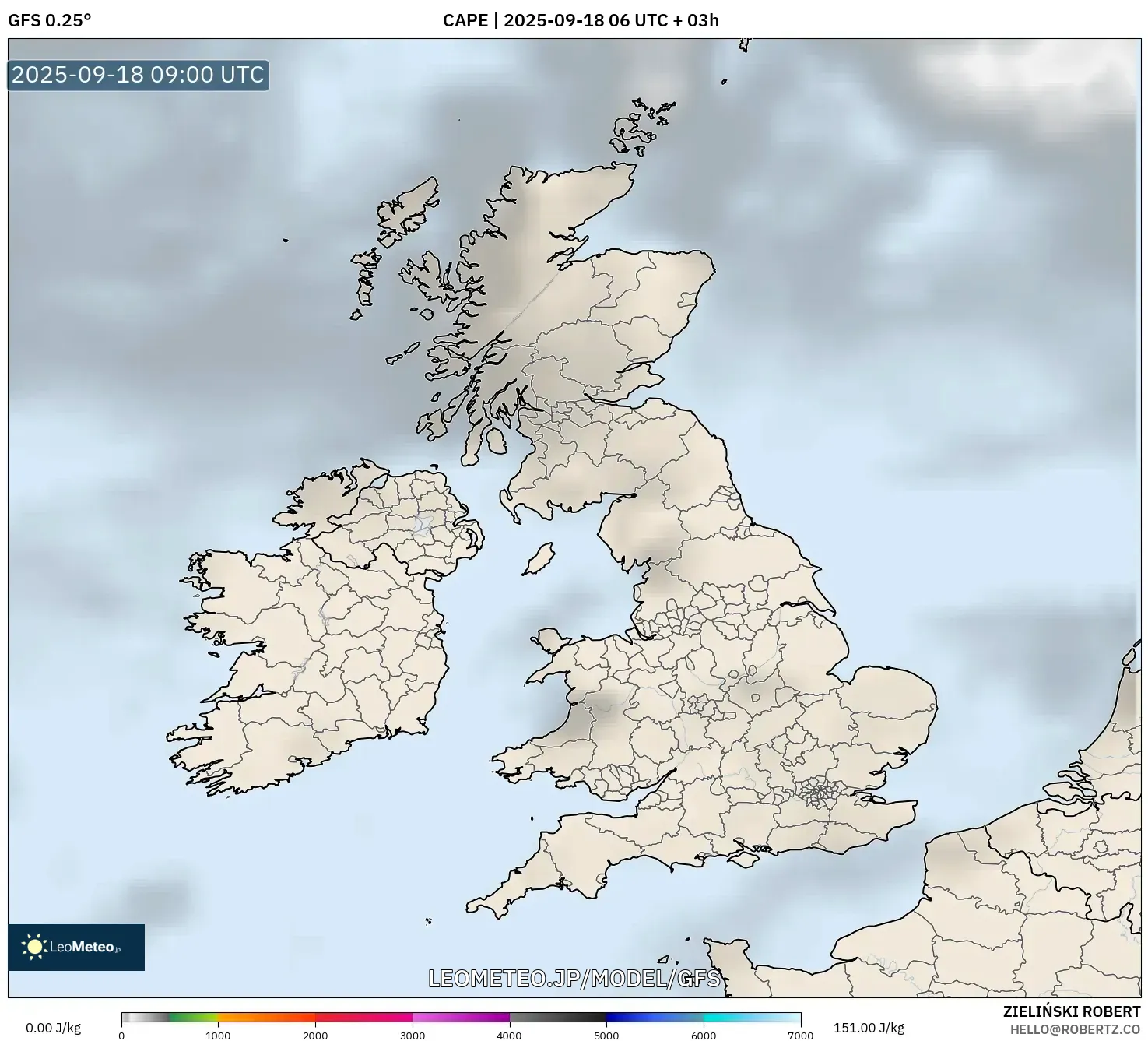 GFS model - イギリス, CAPE