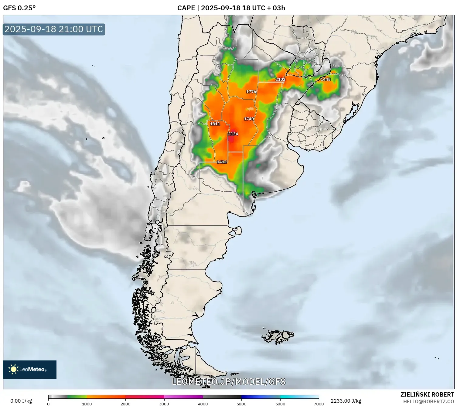 GFS model - アルゼンチン, CAPE