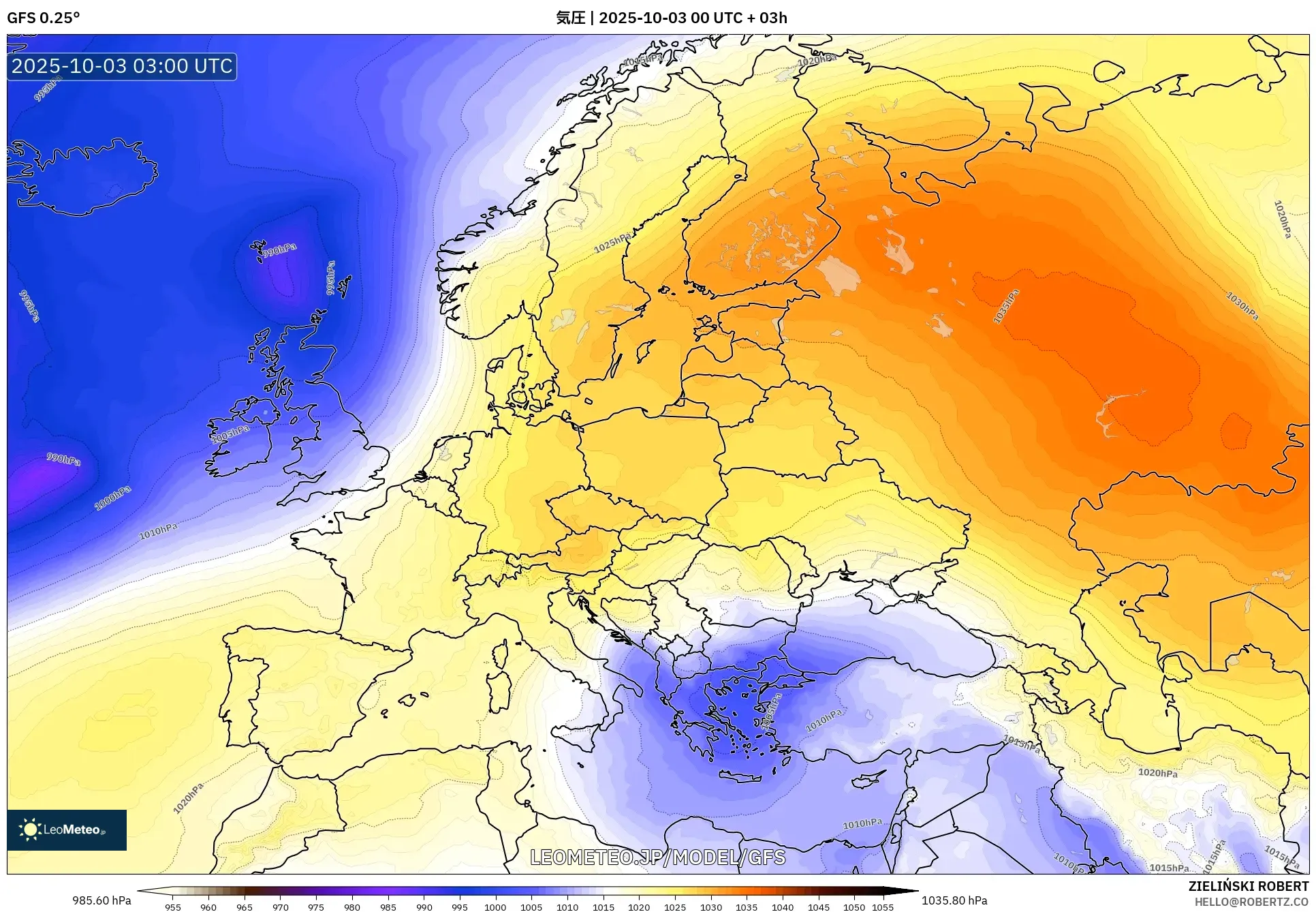 GFS model - ヨーロッパ, 気圧