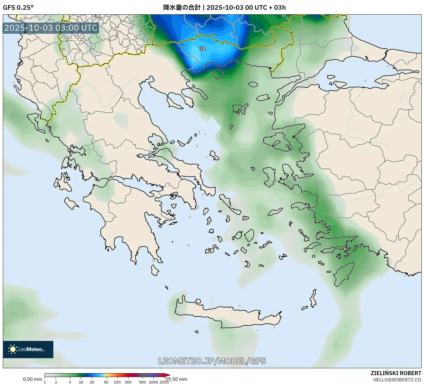 GFS model - ギリシャ, 降水量の合計