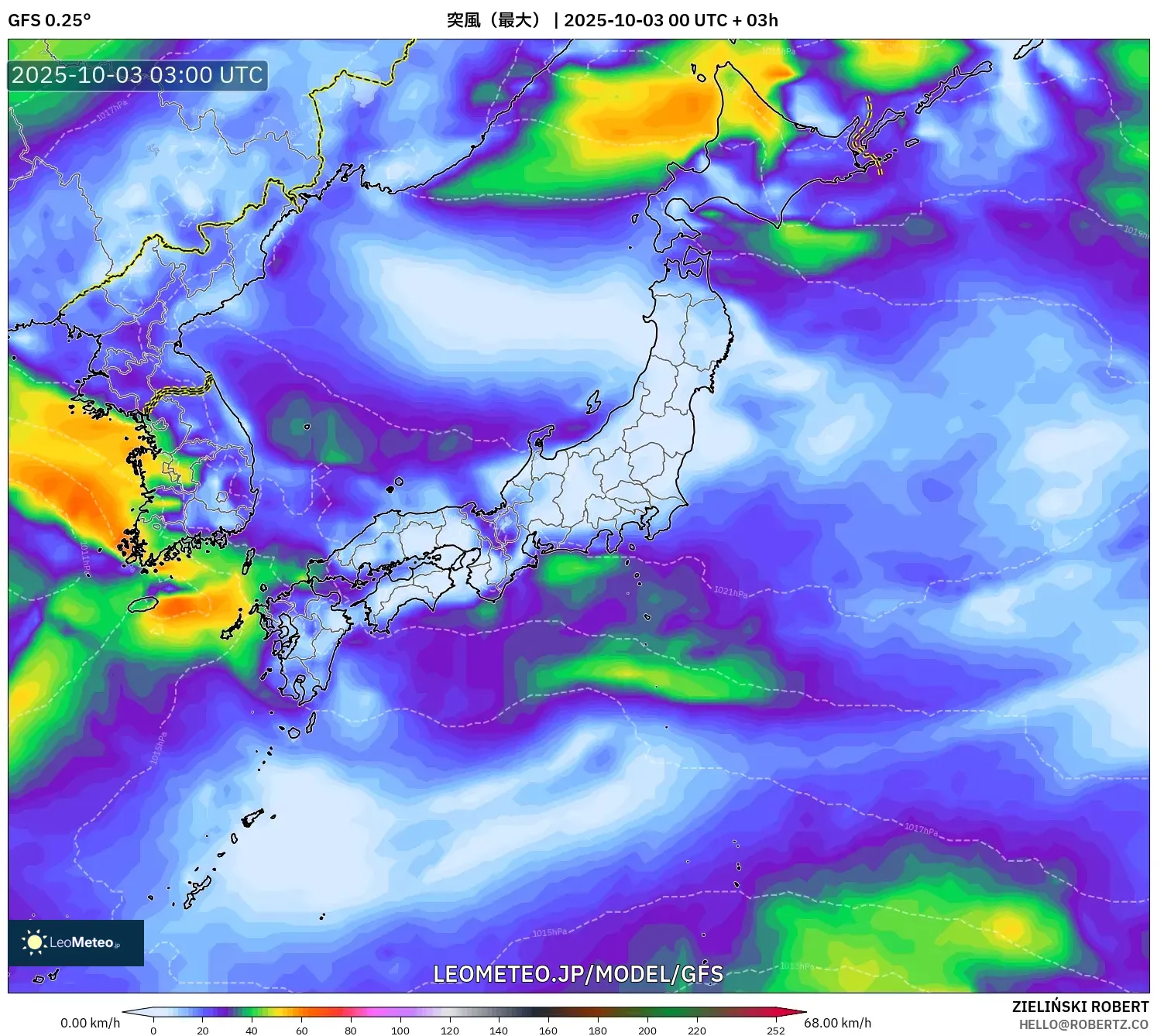 GFS model - 日本, 突風（最大）