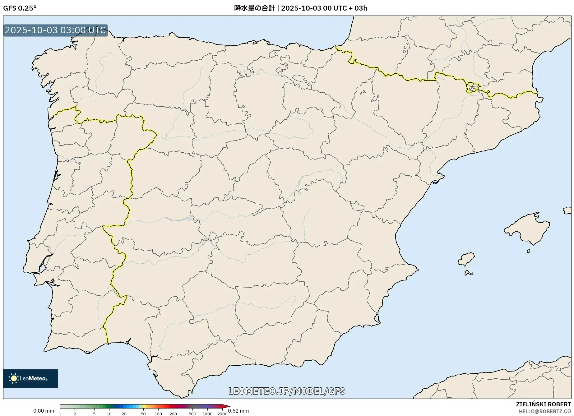 GFS model - スペイン, 降水量の合計