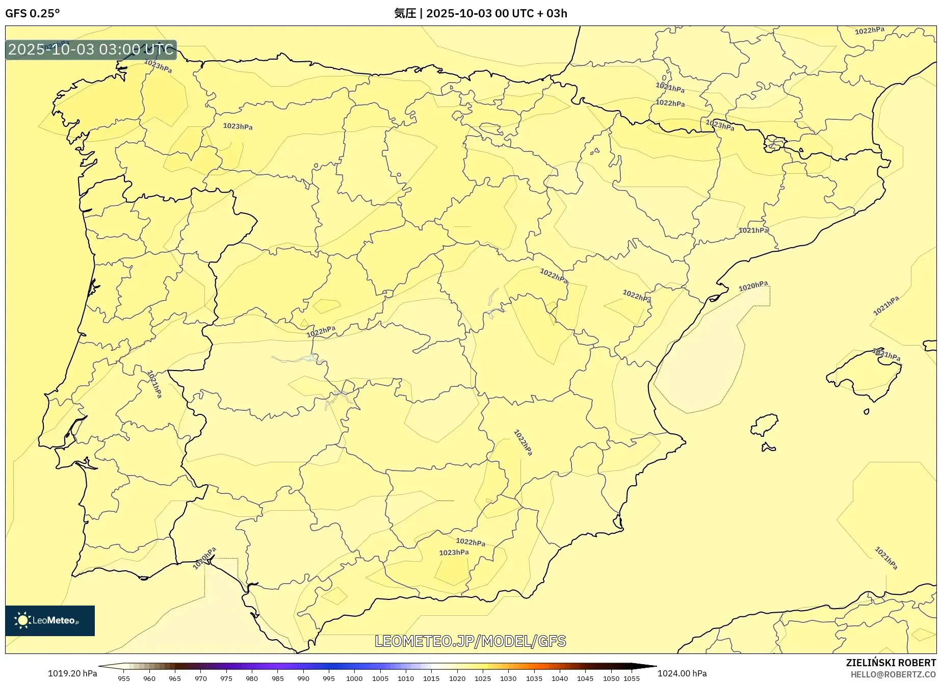 GFS model - スペイン, 気圧