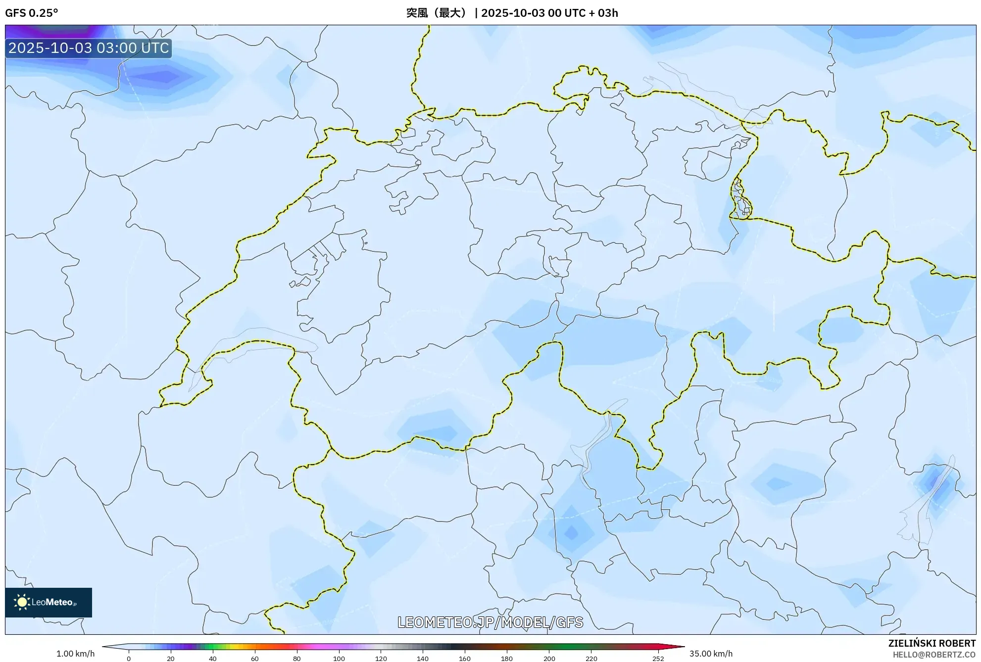 GFS model - スイス, 突風（最大）