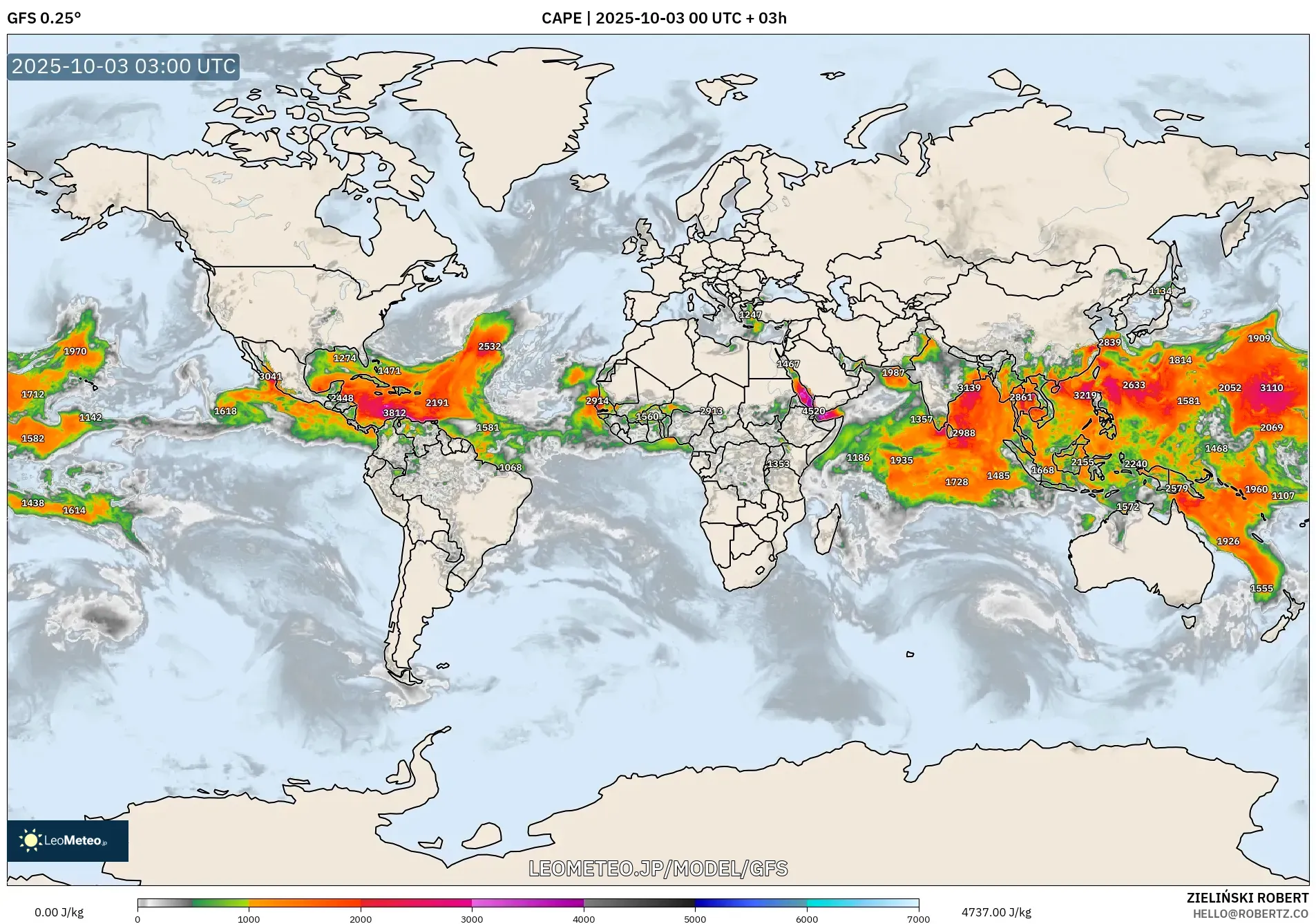 GFS model - 世界, CAPE