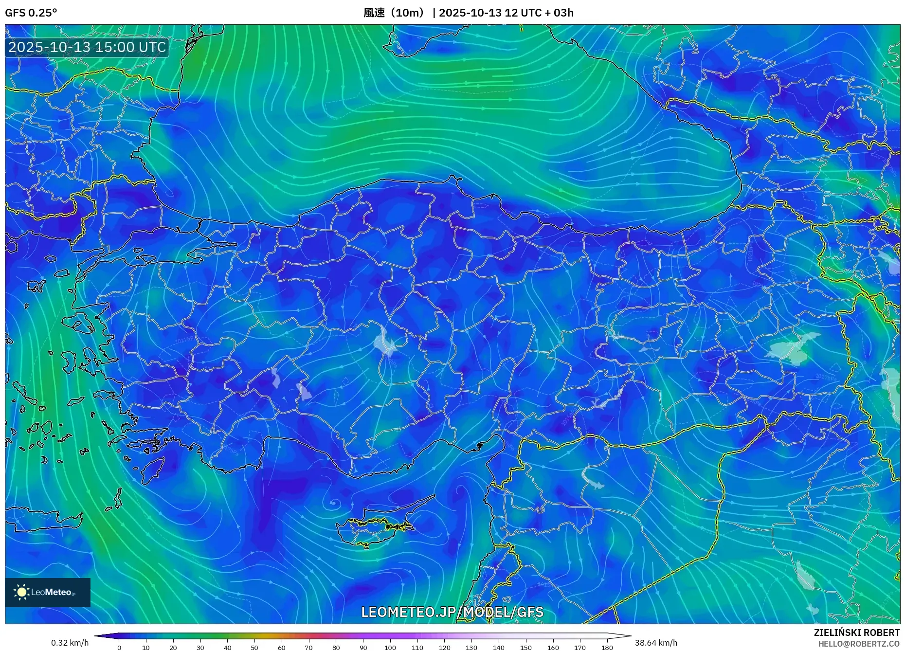 GFS model - トルコ, 風速(10m) GFS model - トルコ, 風速(10m)