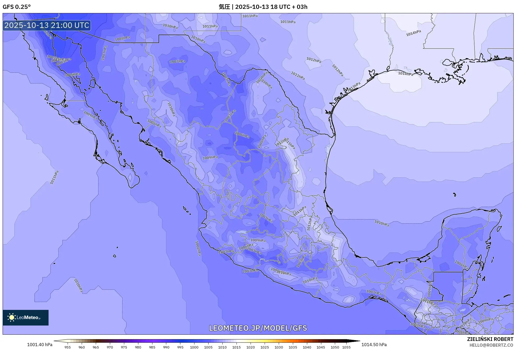 GFS model - メキシコ, 気圧 GFS model - メキシコ, 気圧