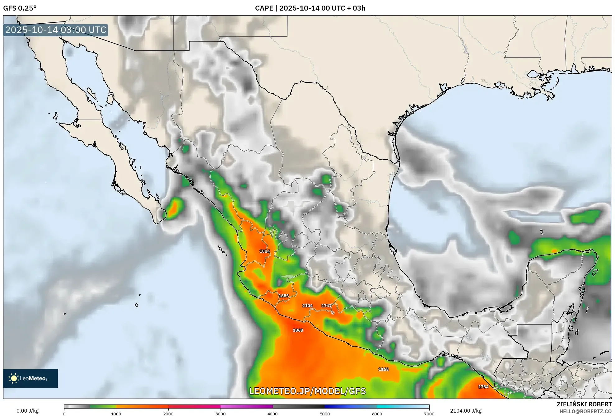 GFS model - メキシコ, CAPE GFS model - メキシコ, CAPE