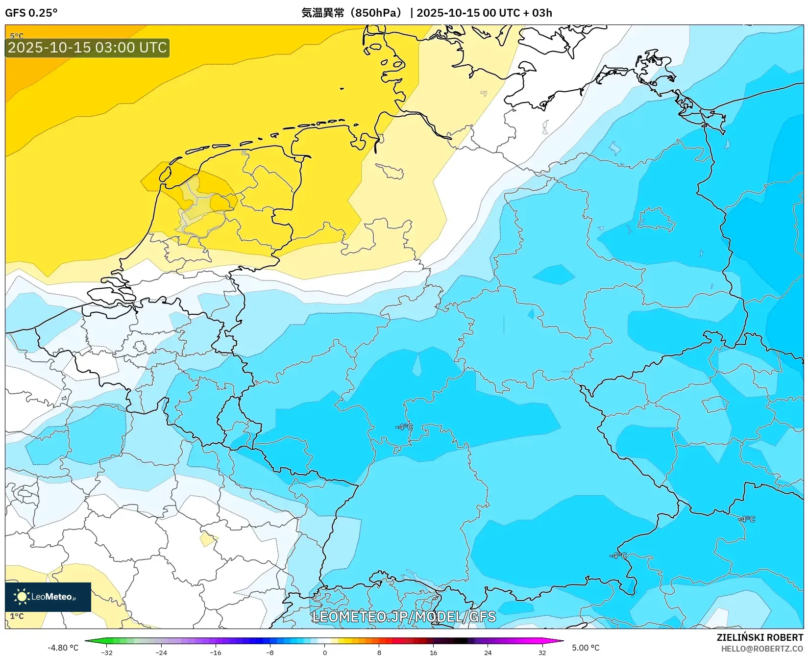 GFS model - ドイツ, 気温異常（850hPa）