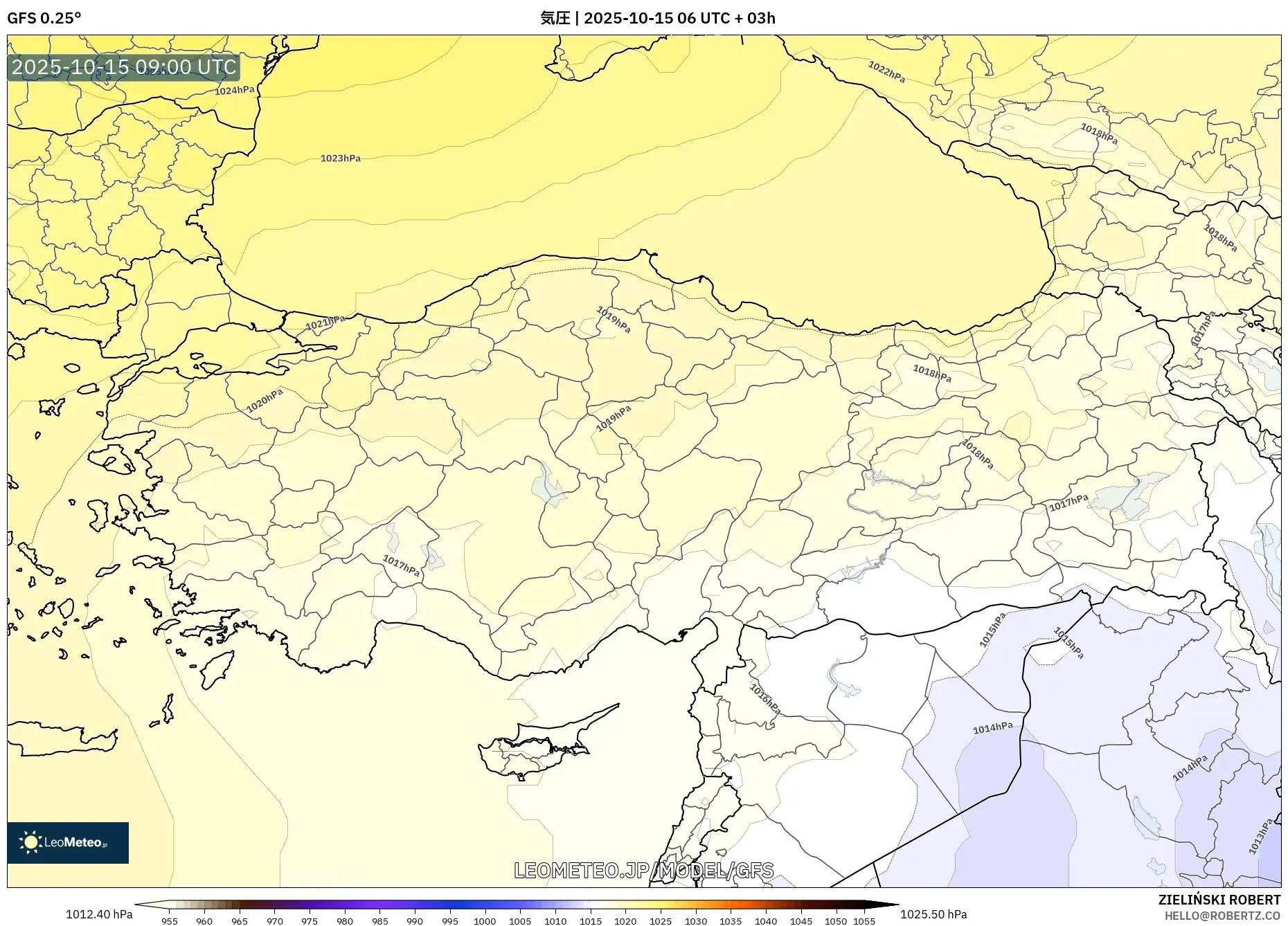GFS model - トルコ, 気圧 GFS model - トルコ, 気圧