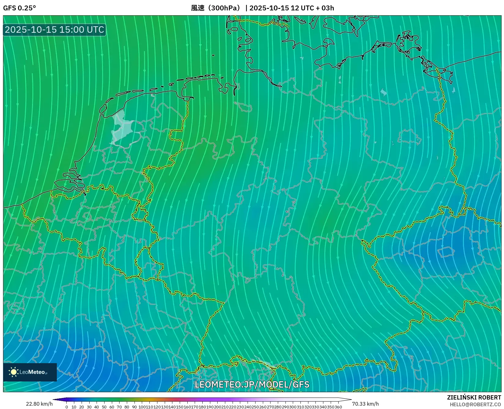 GFS model - ドイツ, 風速(300hPa) GFS model - ドイツ, 風速(300hPa)
