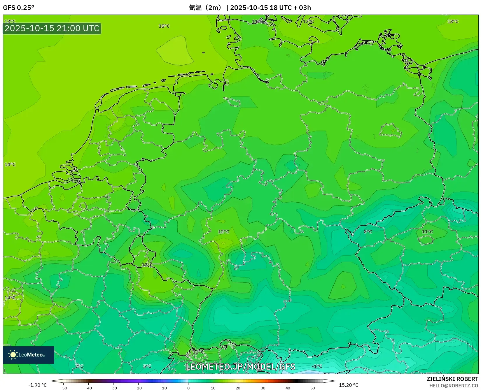 GFS model - ドイツ, 気温(2m) GFS model - ドイツ, 気温(2m)