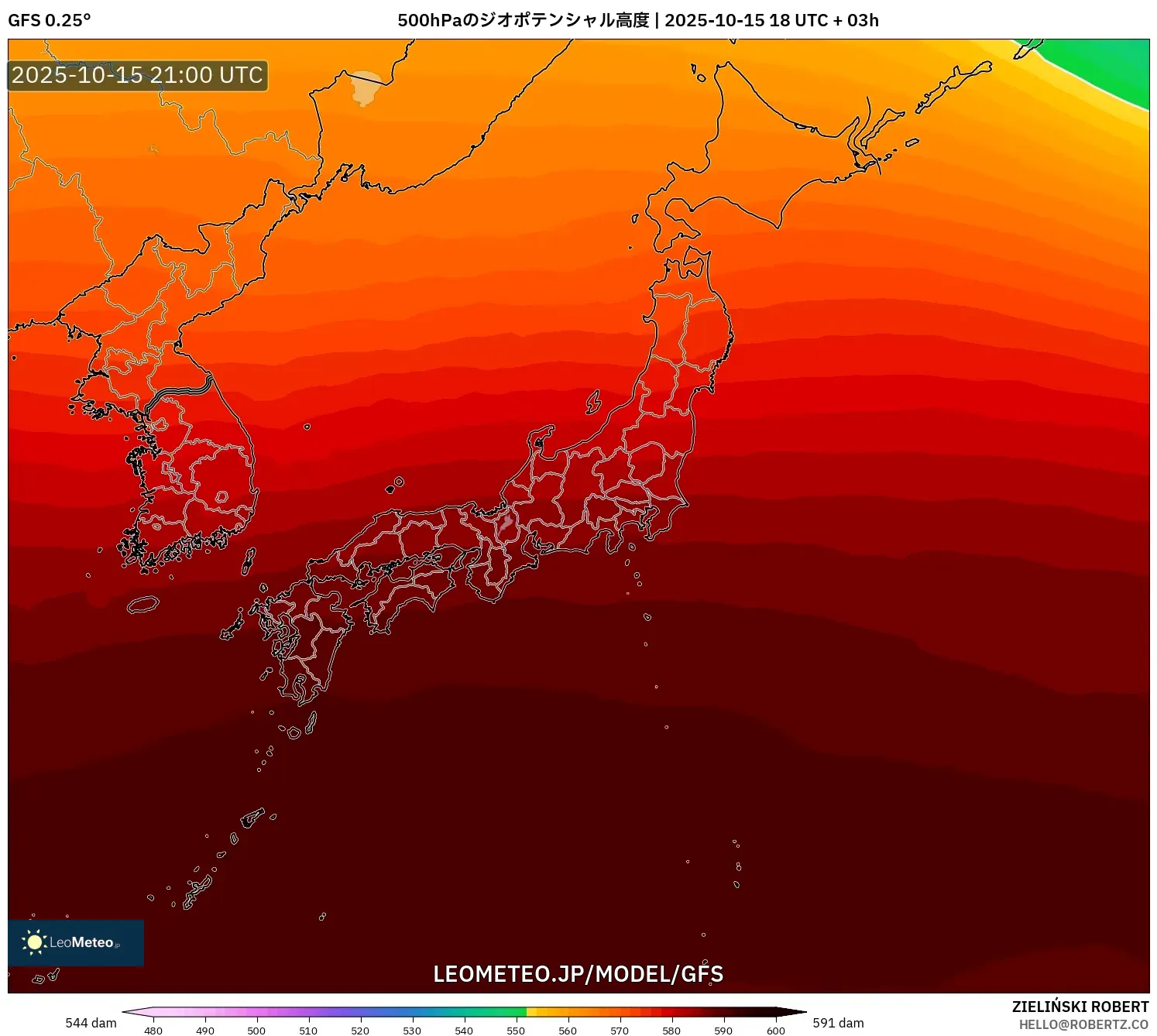 GFS model - 日本, 500hPaのジオポテンシャル高度 GFS model - 日本, 500hPaのジオポテンシャル高度