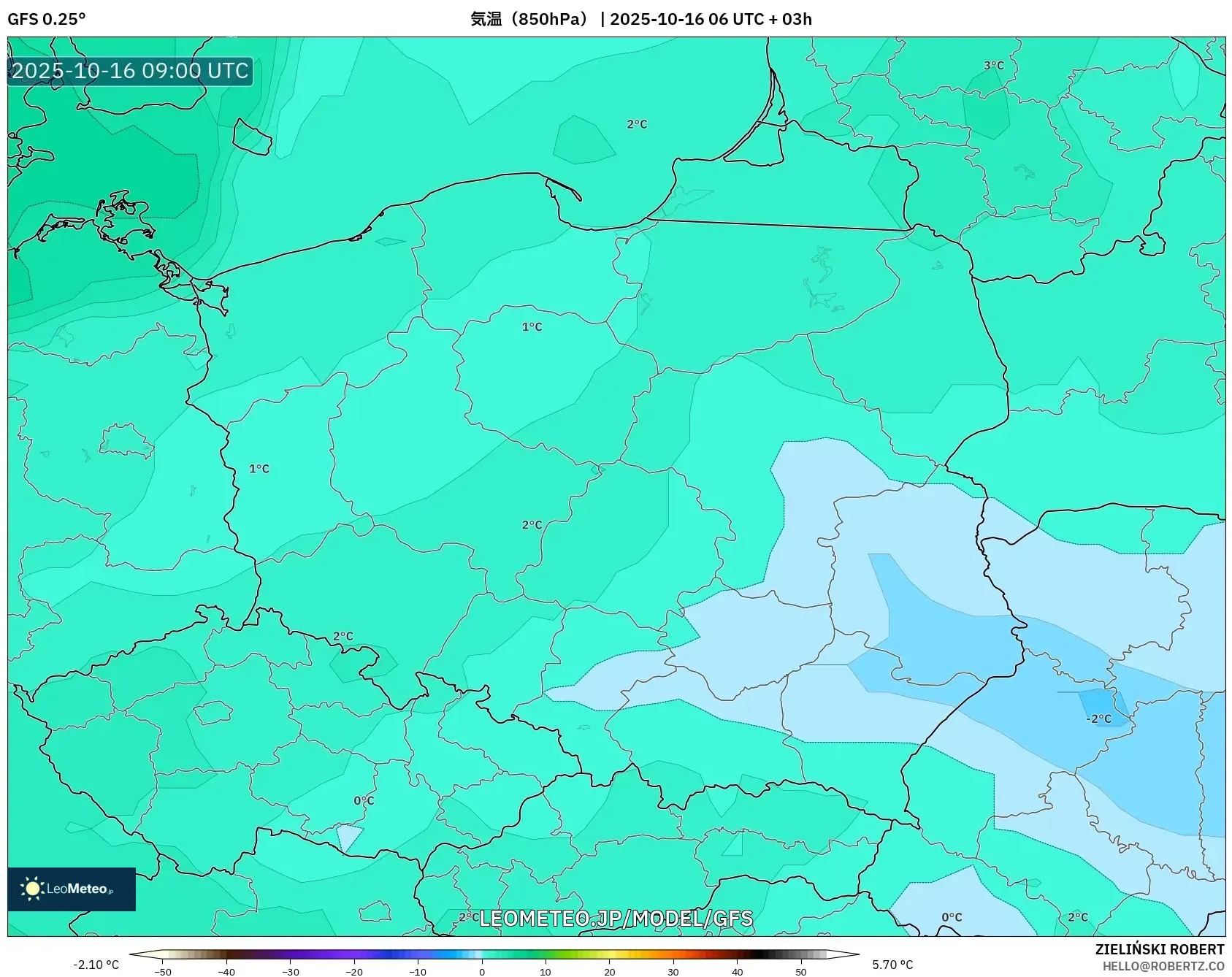 GFS model - ポーランド, 気温(850hPa) GFS model - ポーランド, 気温(850hPa)