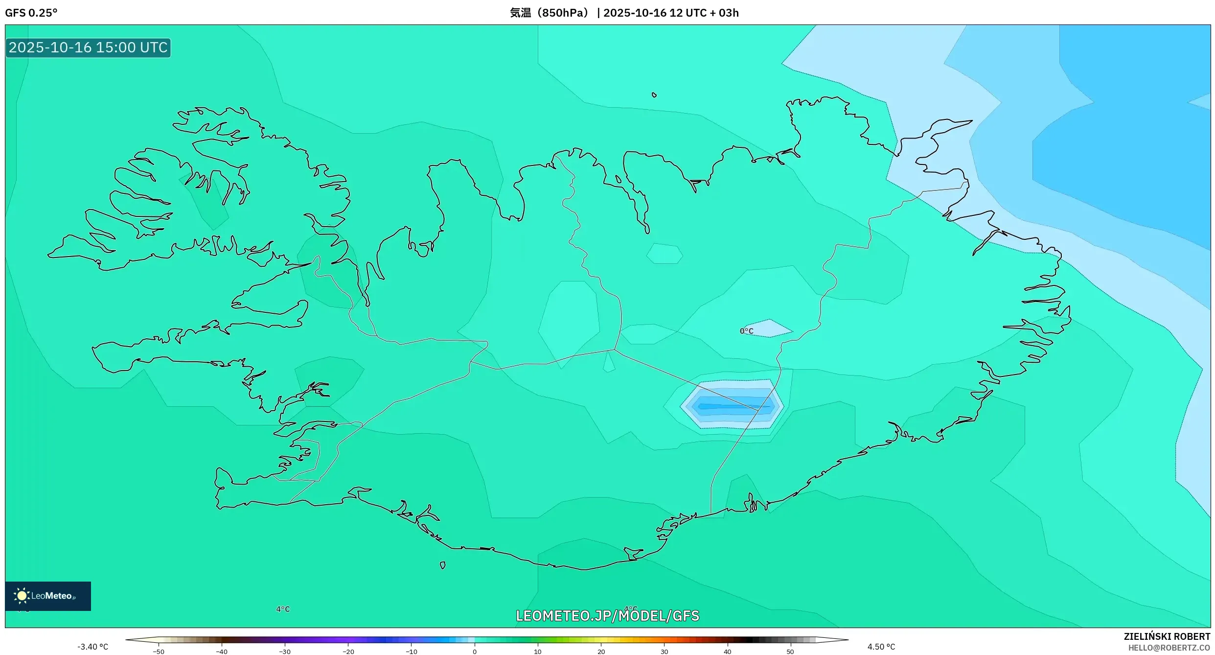 GFS model - アイスランド, 気温(850hPa) GFS model - アイスランド, 気温(850hPa)
