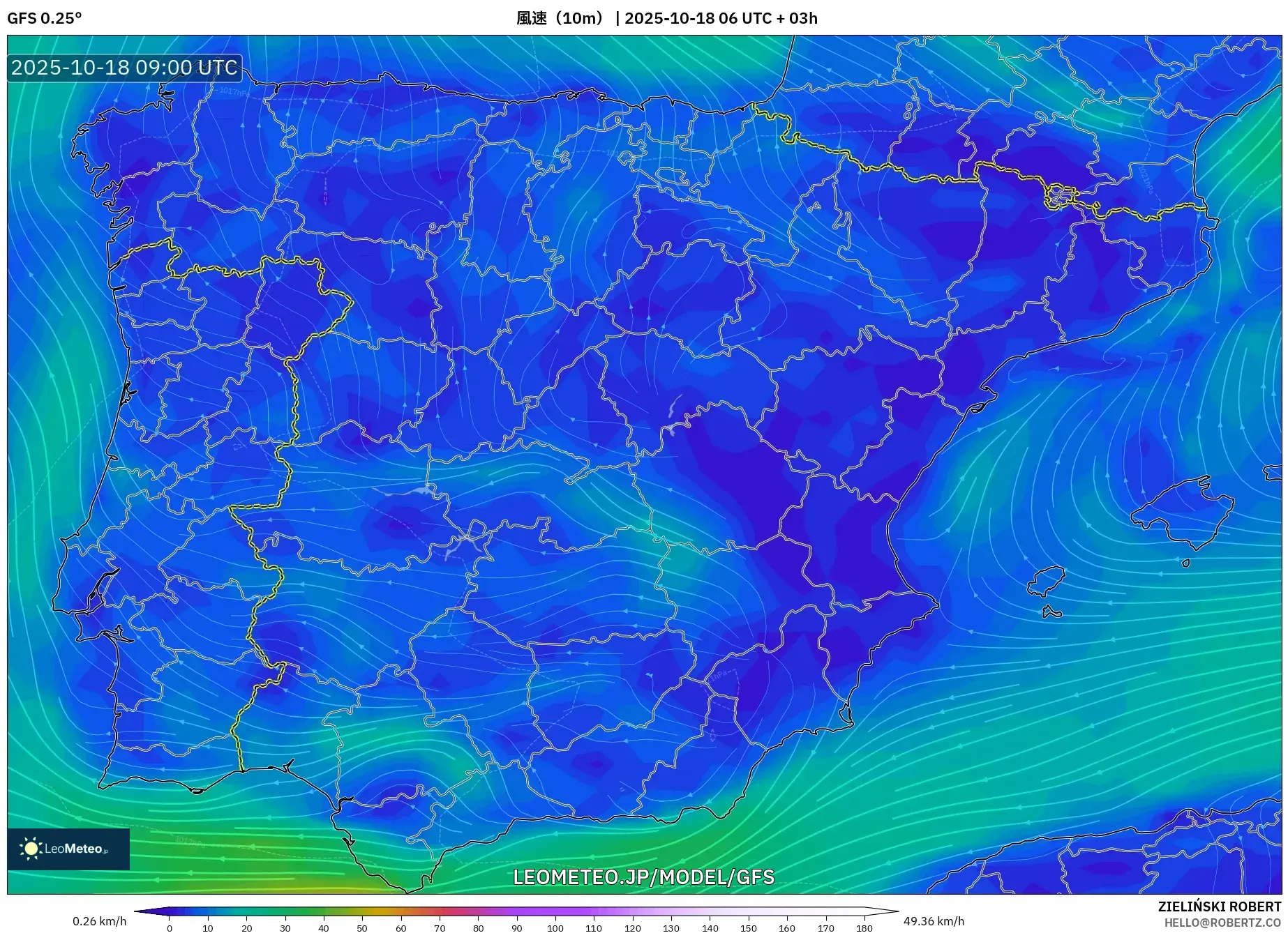 GFS model - スペイン, 風速(10m) GFS model - スペイン, 風速(10m)
