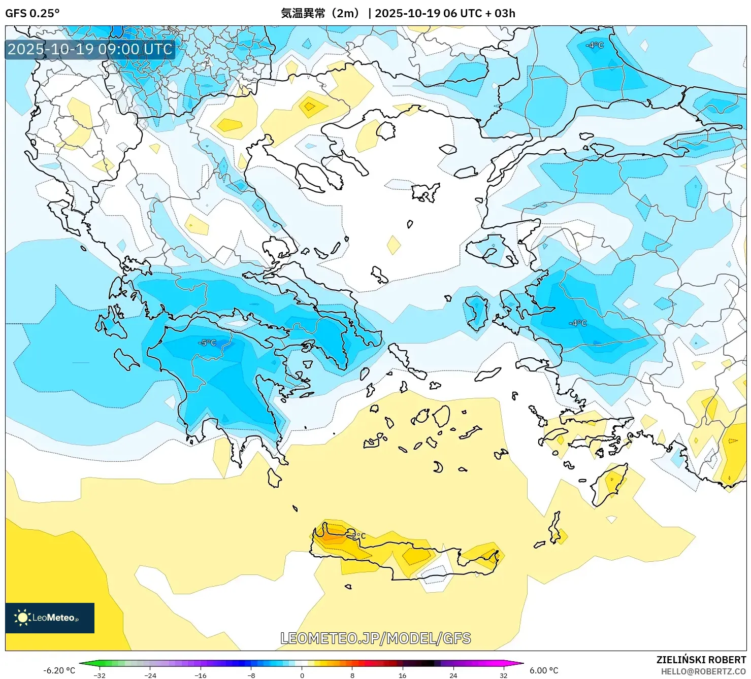 GFS model - ギリシャ, 気温異常(2m) GFS model - ギリシャ, 気温異常(2m)