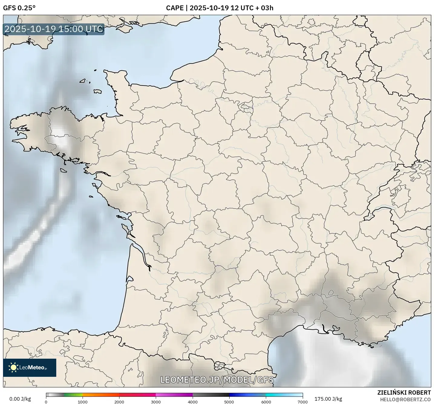 GFS model - フランス, CAPE GFS model - フランス, CAPE