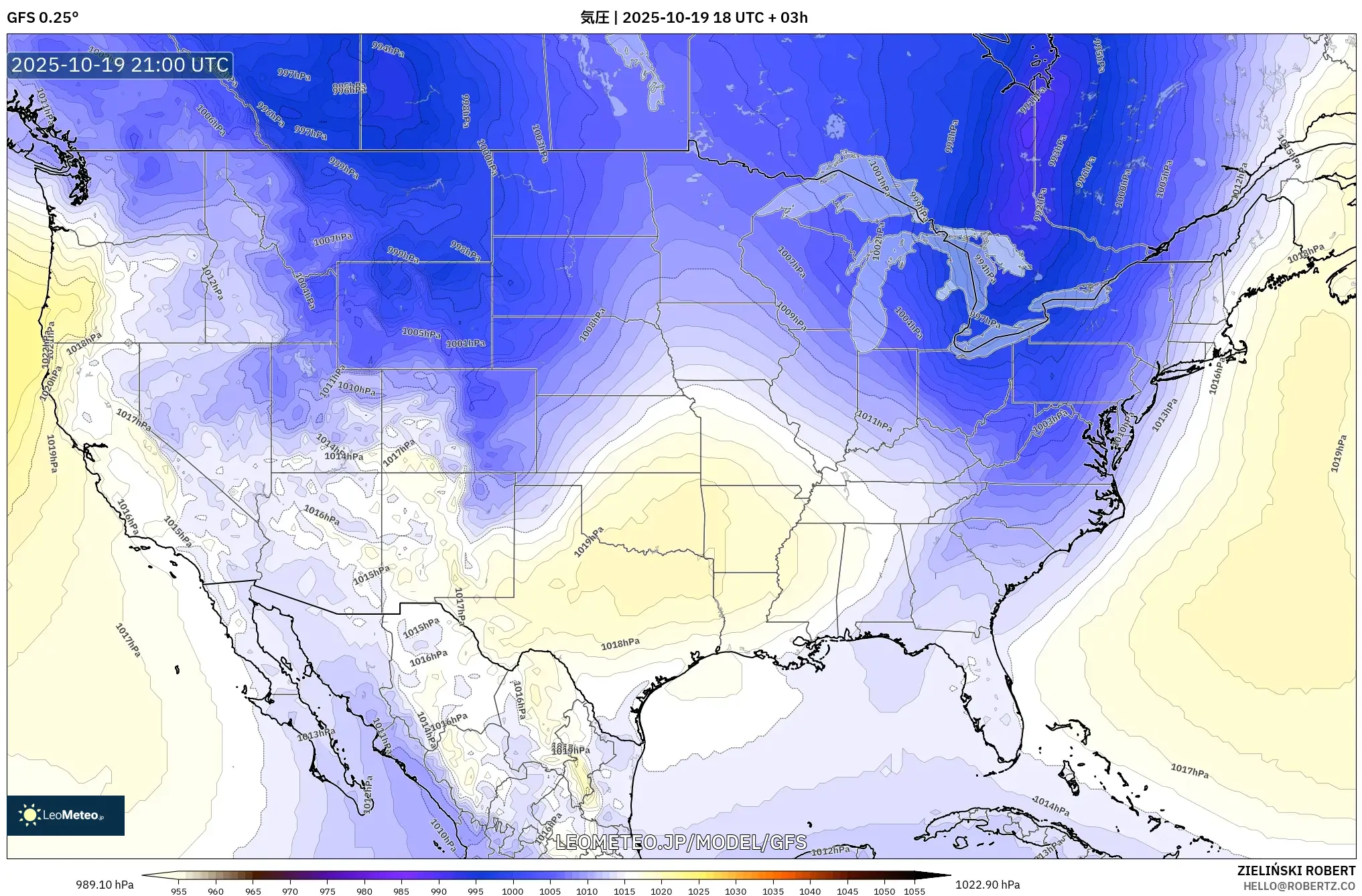 GFS model - アメリカ合衆国, 気圧 GFS model - アメリカ合衆国, 気圧