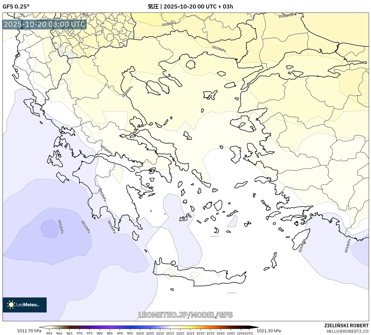 GFS model - ギリシャ, 気圧 GFS model - ギリシャ, 気圧