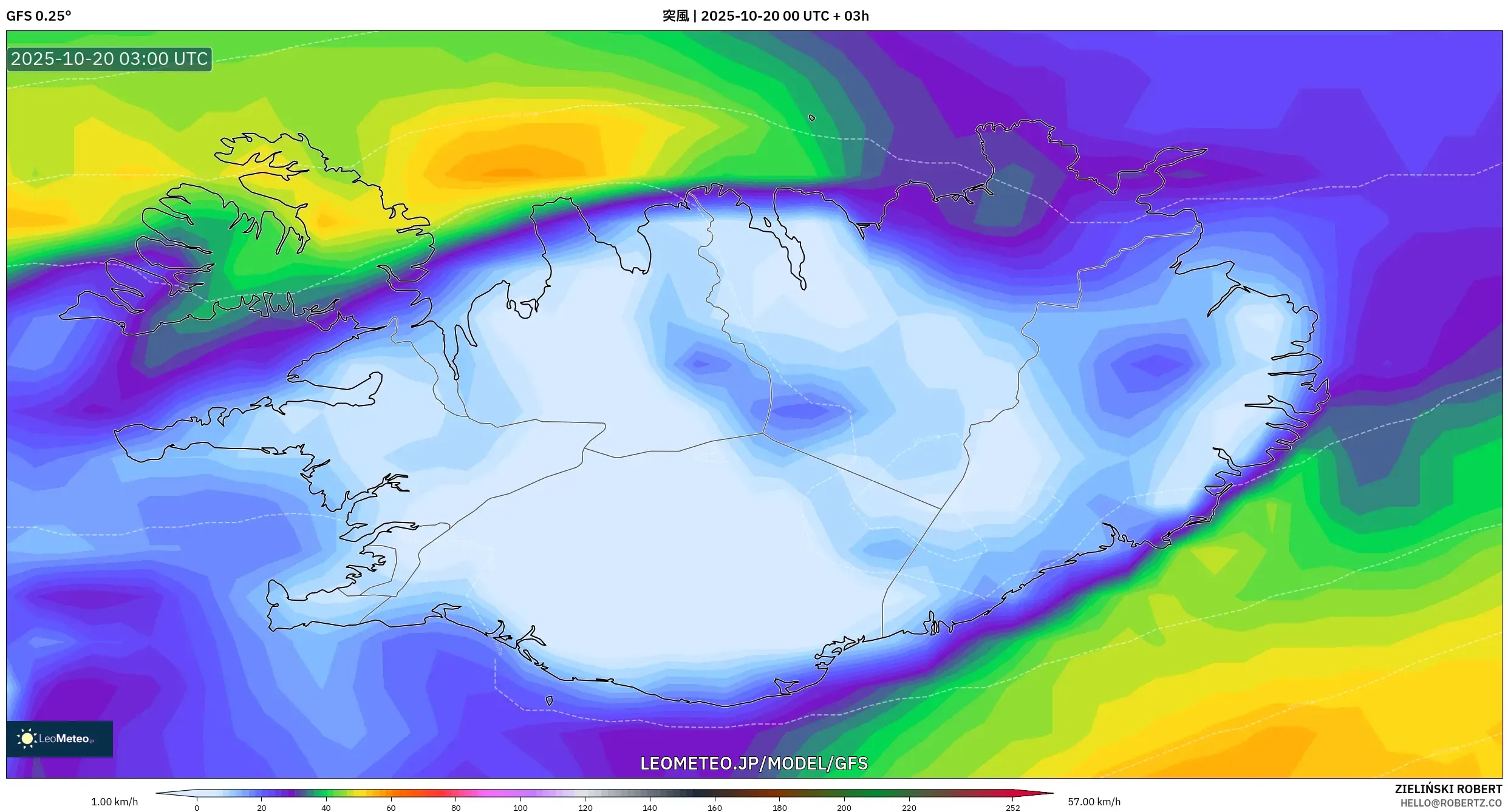 GFS model - アイスランド, 突風 GFS model - アイスランド, 突風