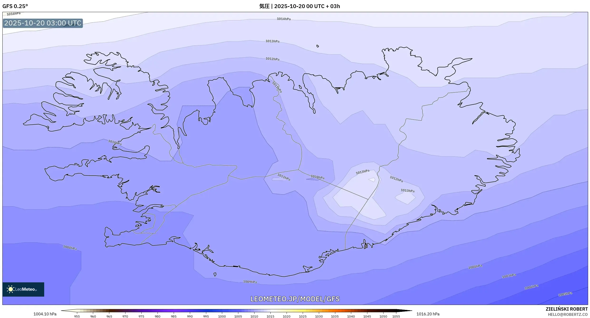 GFS model - アイスランド, 気圧 GFS model - アイスランド, 気圧