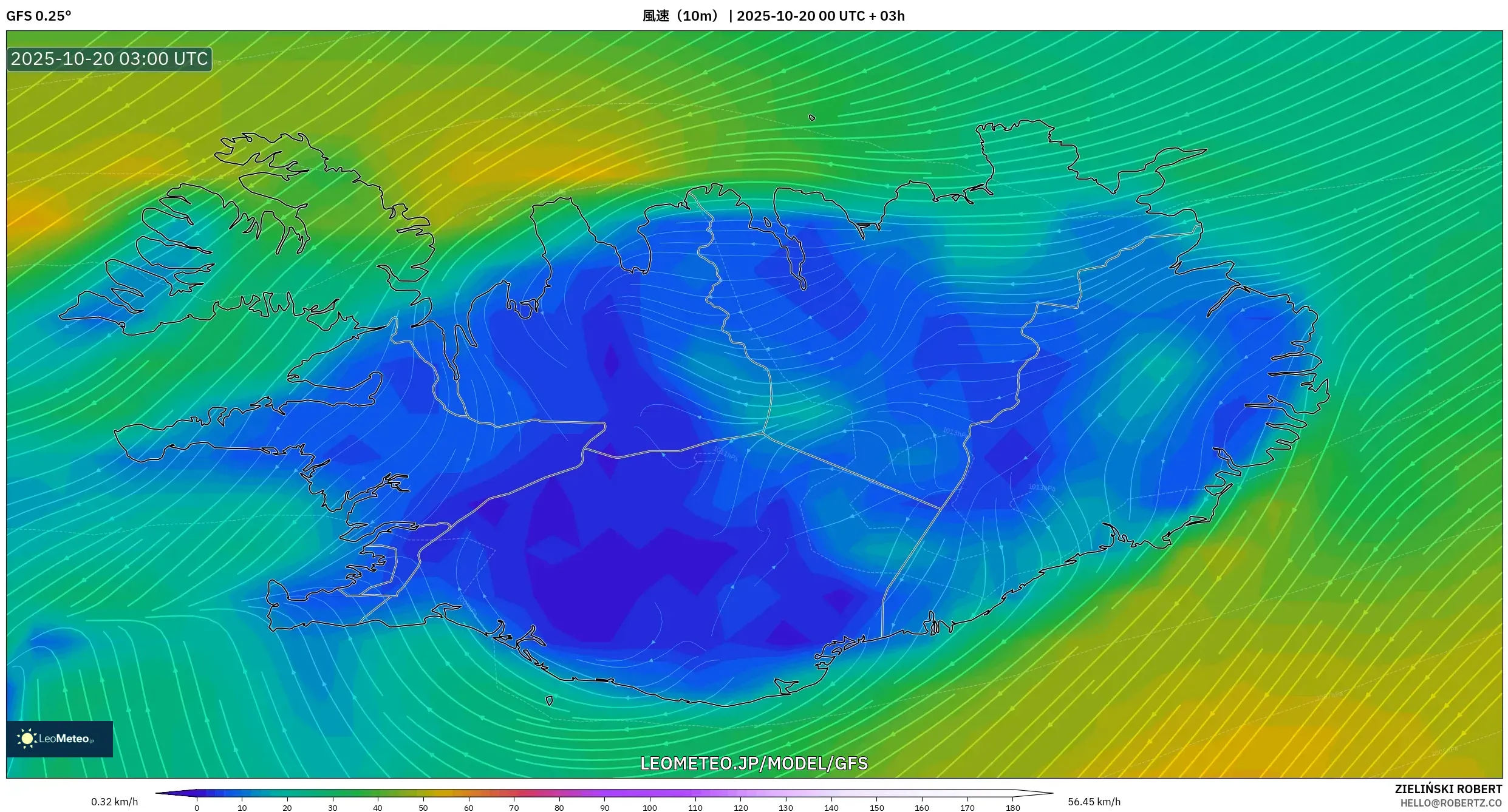 GFS model - アイスランド, 風速(10m) GFS model - アイスランド, 風速(10m)
