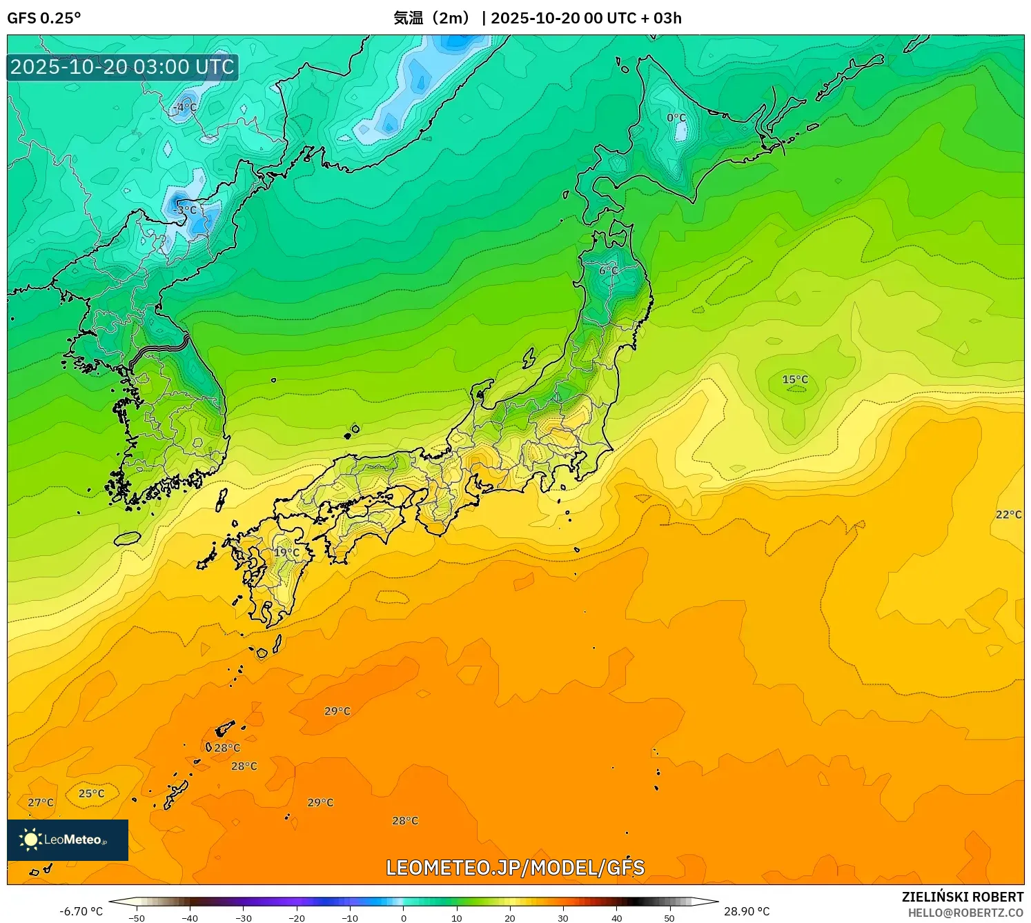 GFS model - 日本, 気温(2m) GFS model - 日本, 気温(2m)