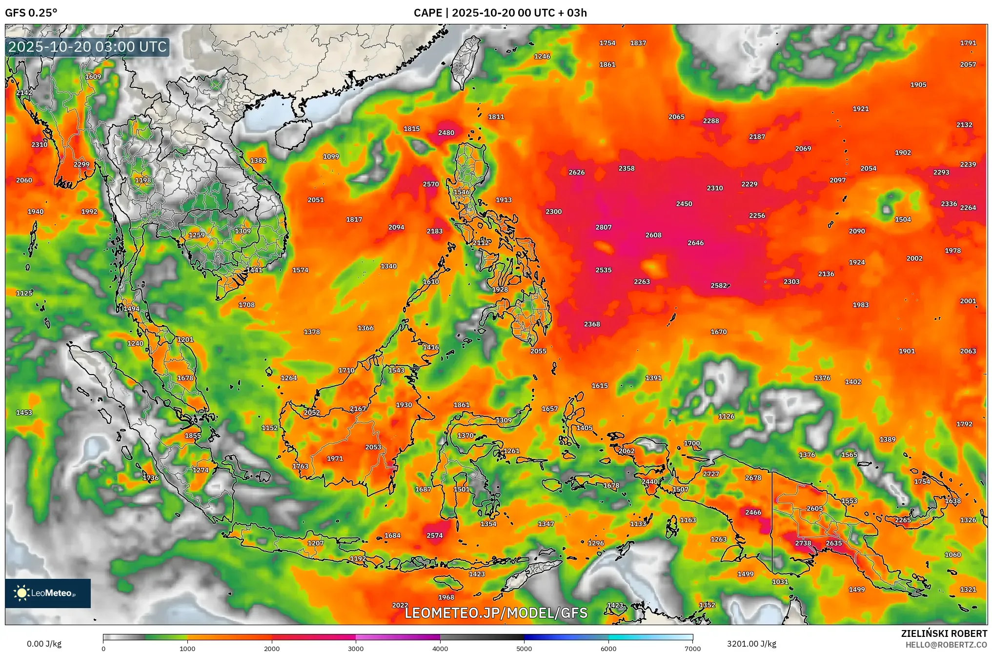 GFS model - 東南アジア, CAPE GFS model - 東南アジア, CAPE