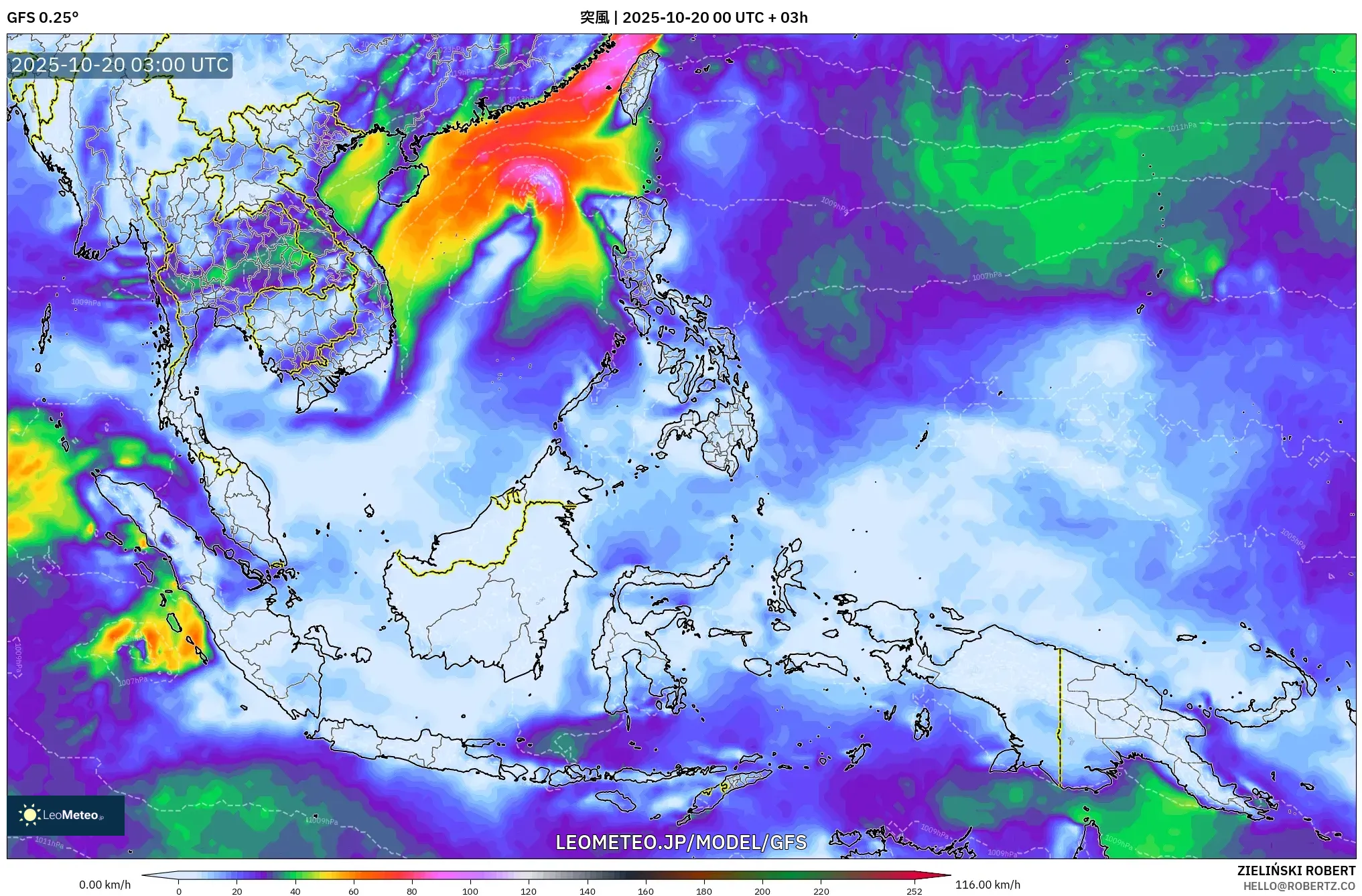 GFS model - 東南アジア, 突風 GFS model - 東南アジア, 突風