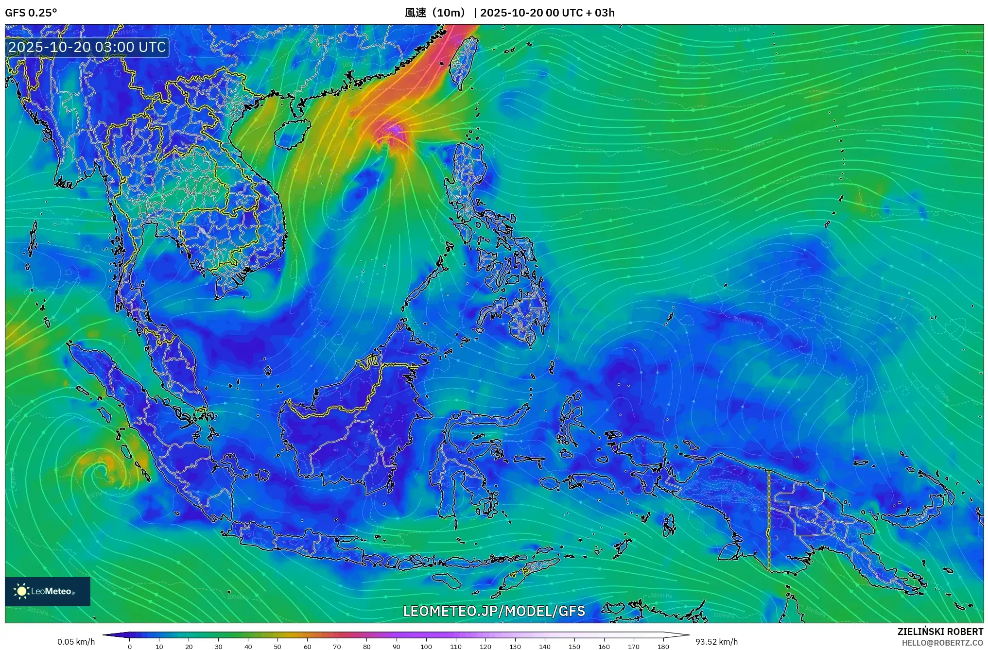 GFS model - 東南アジア, 風速(10m) GFS model - 東南アジア, 風速(10m)